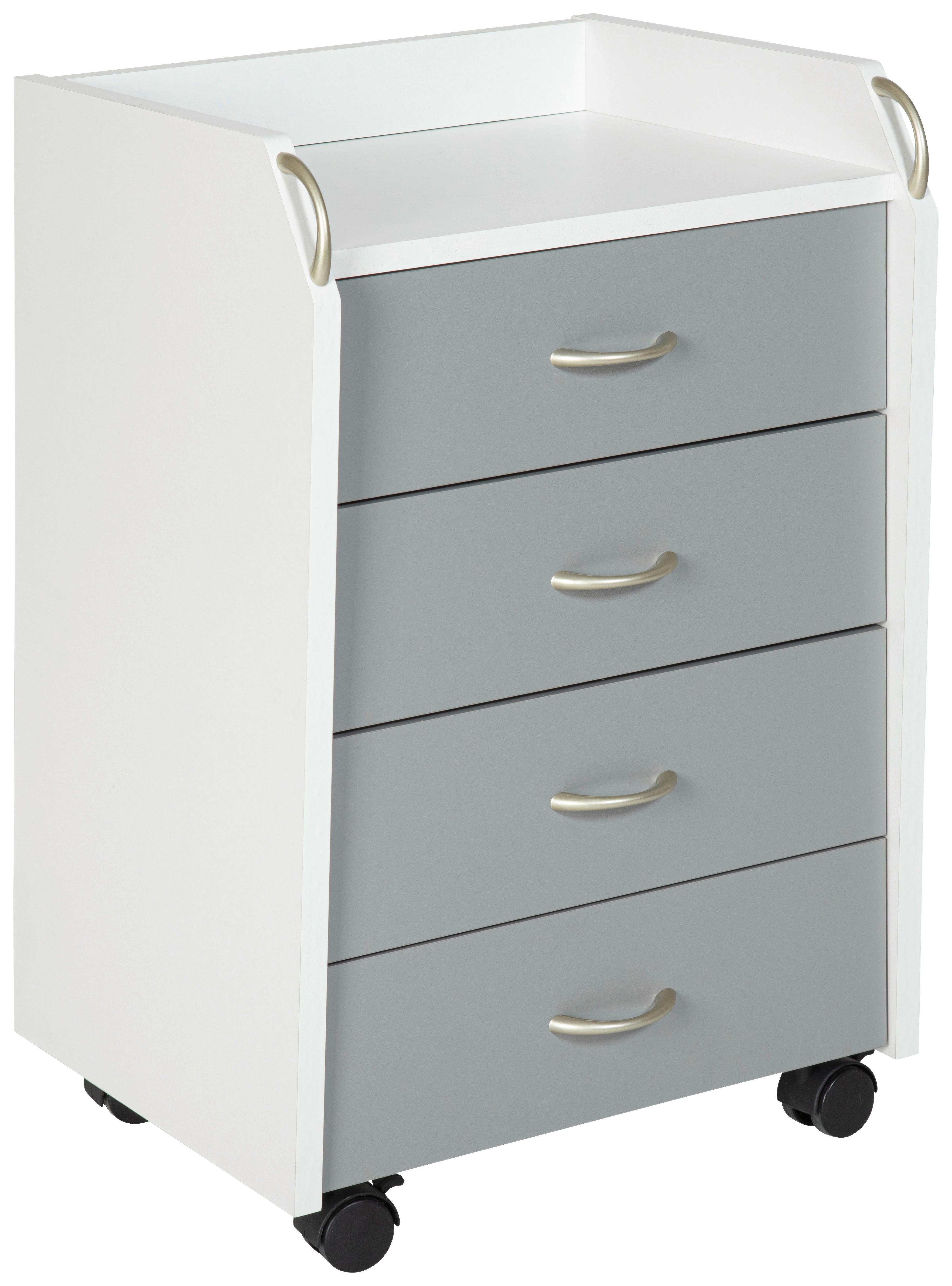 Rollcontainer Printi Grau/Weiß - Silberfarben/Weiß, KONVENTIONELL, Holzwerkstoff/Kunststoff (40/65/36cm) - MID.YOU
