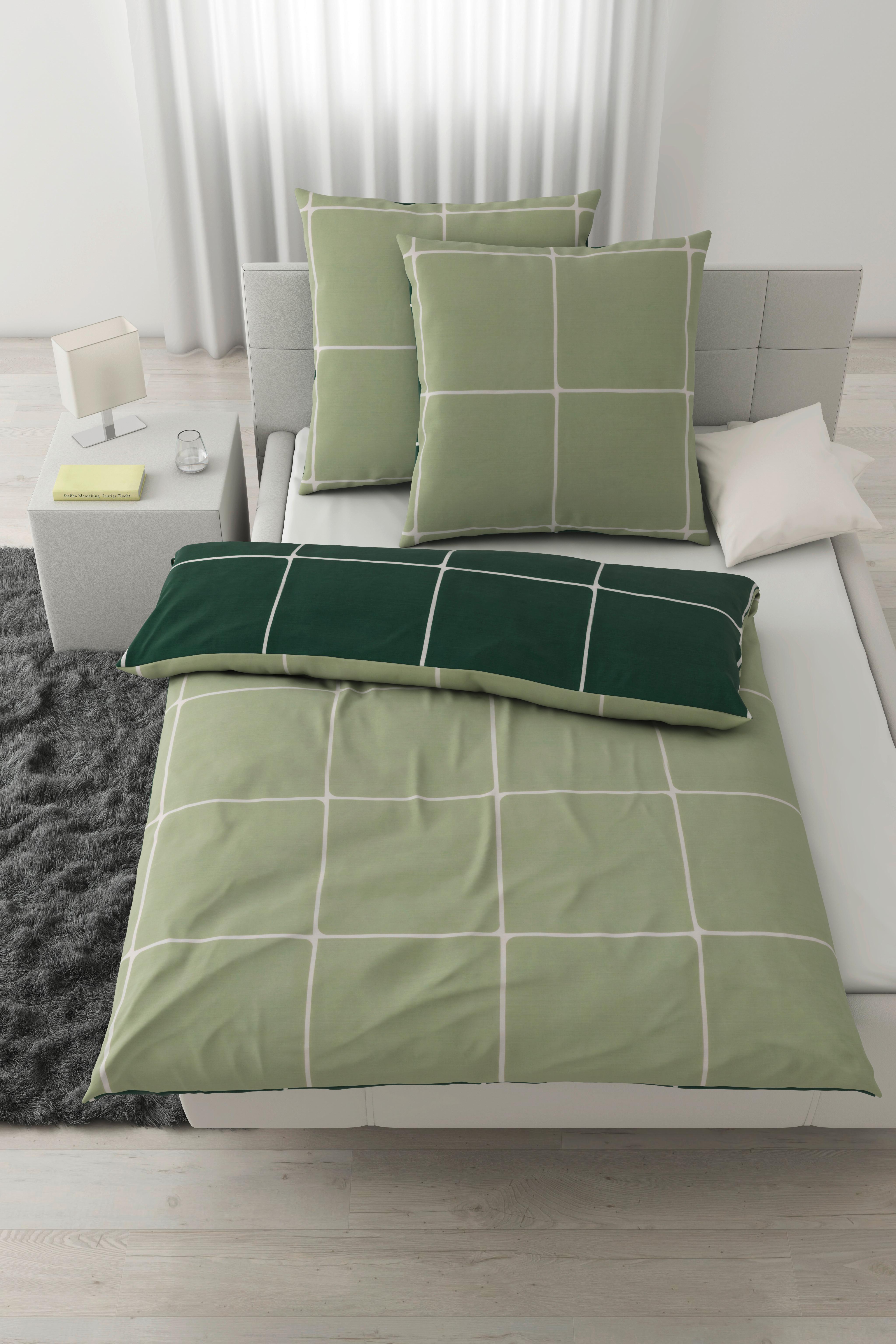 Bettwäsche Linnea Wende XXL Weiß/Salbei/Wald ca. 200x200cm - Waldgrün/Salbeigrün, MODERN, Textil (200/200cm) - Modern Living