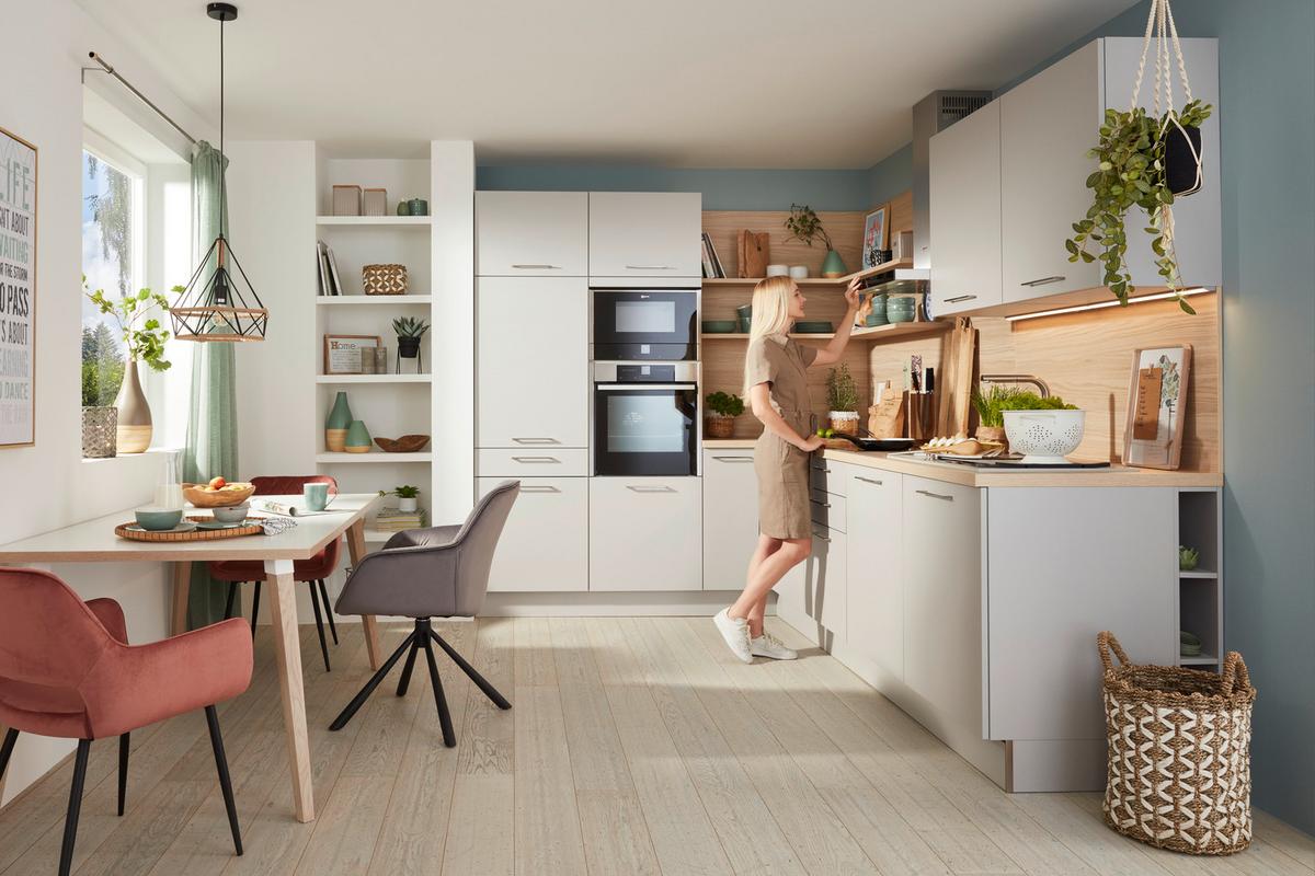 Kuhinja Po Meri Manhattan Uni - platinaste barve/srebrne barve, Moderno, leseni material (230/295cm) - Nolte Küchen