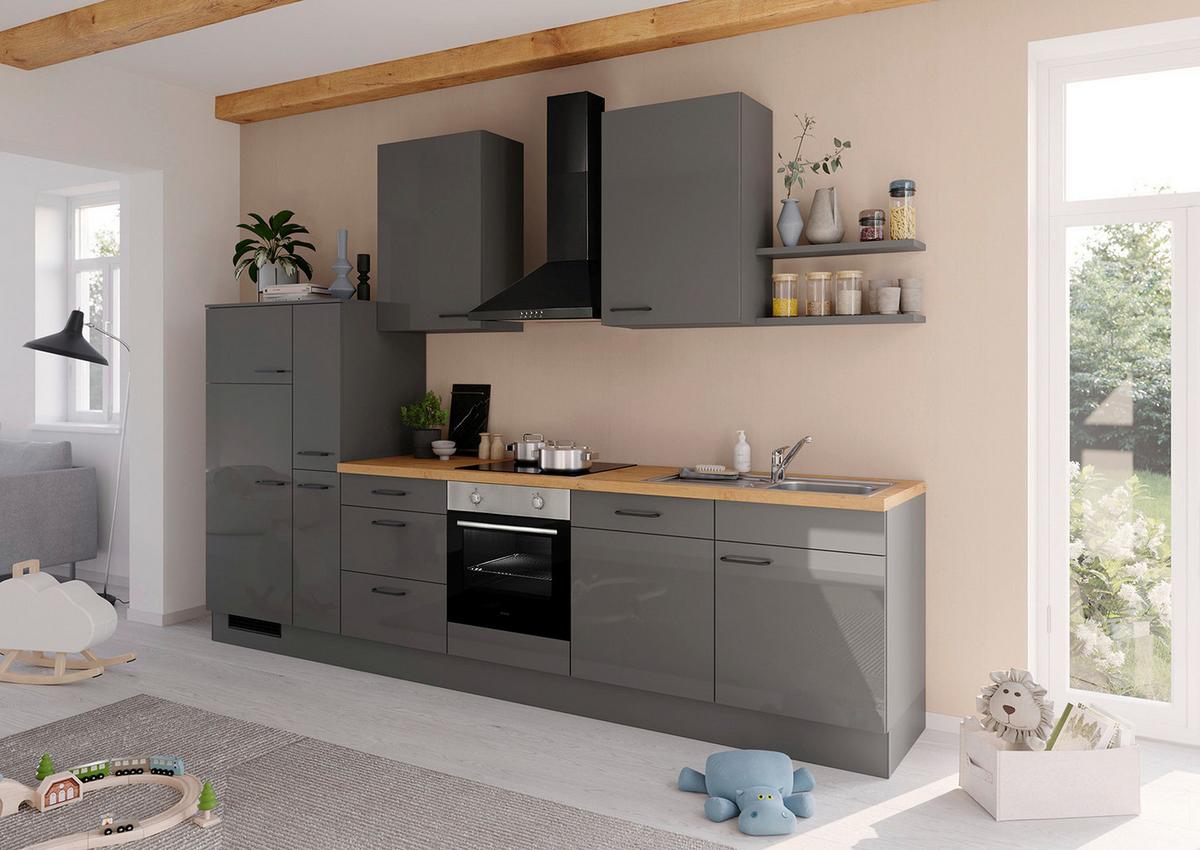 Küchenblock IBZ ohne Geräte ca. 330 cm Dunkelgrau - Eichefarben/Graphitfarben, Design, Holzwerkstoff/Metall (330cm) - Impuls