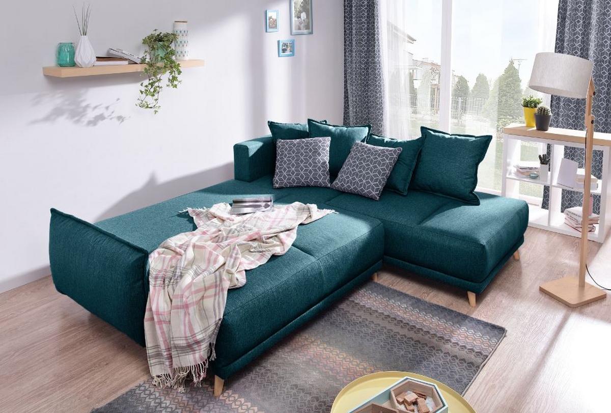 Eckschlafsofa in Türkis ´LAZY LUKKA´ - Dunkelgrau/Petrol, Basics, Textil (235/190cm) - MID.YOU