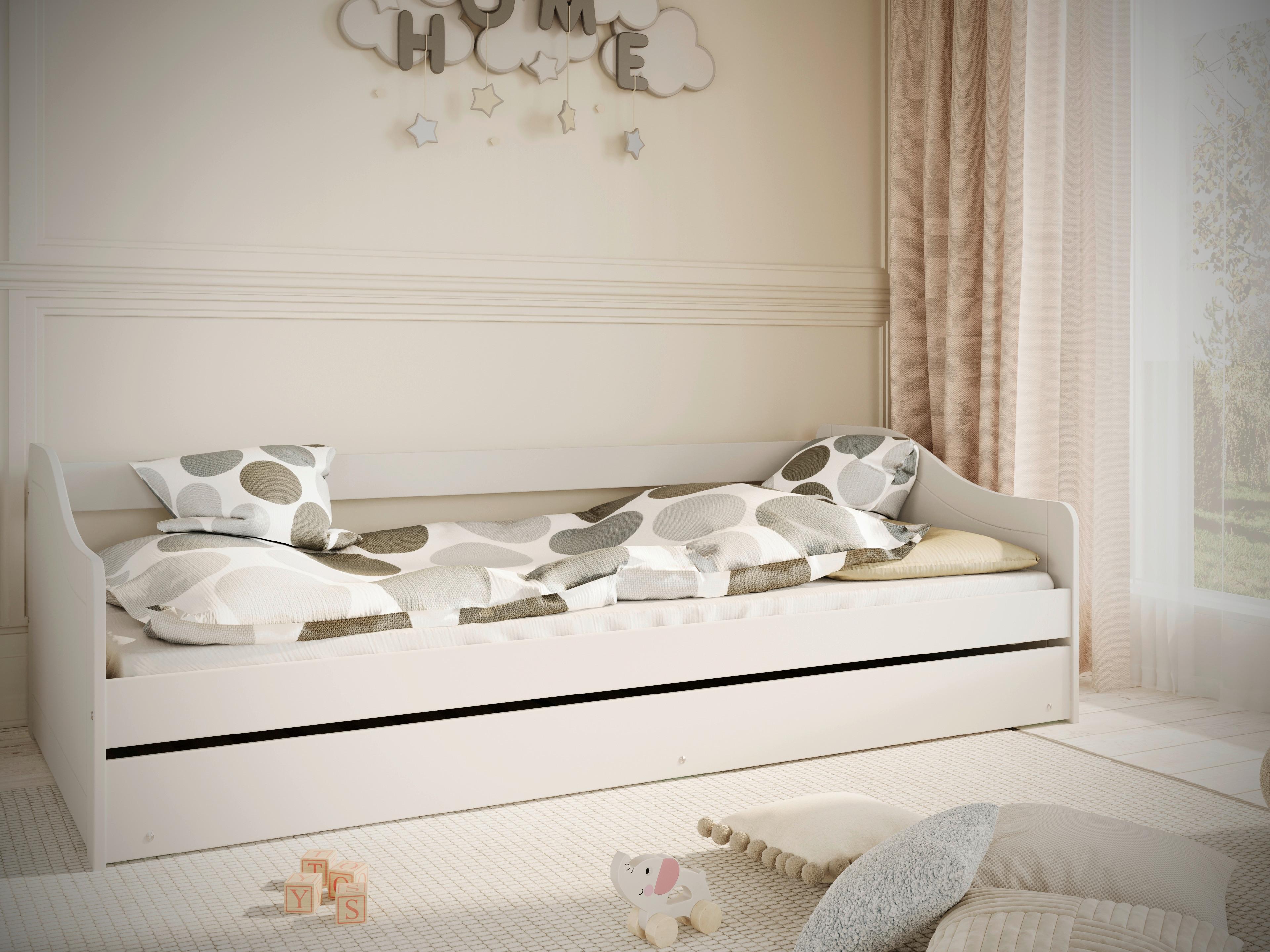 Otroška Postelja S Predalom Blanka, 90x200cm - bela/barve breze, Moderno, leseni material/les (90/200cm) - MID.YOU