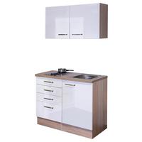 Miniküche Valero m. Geräten B: ca. 100cm Weiß Hochglanz - Edelstahlfarben/Weiß Hochglanz, MODERN, Holzwerkstoff/Metall (100cm) - FlexWell