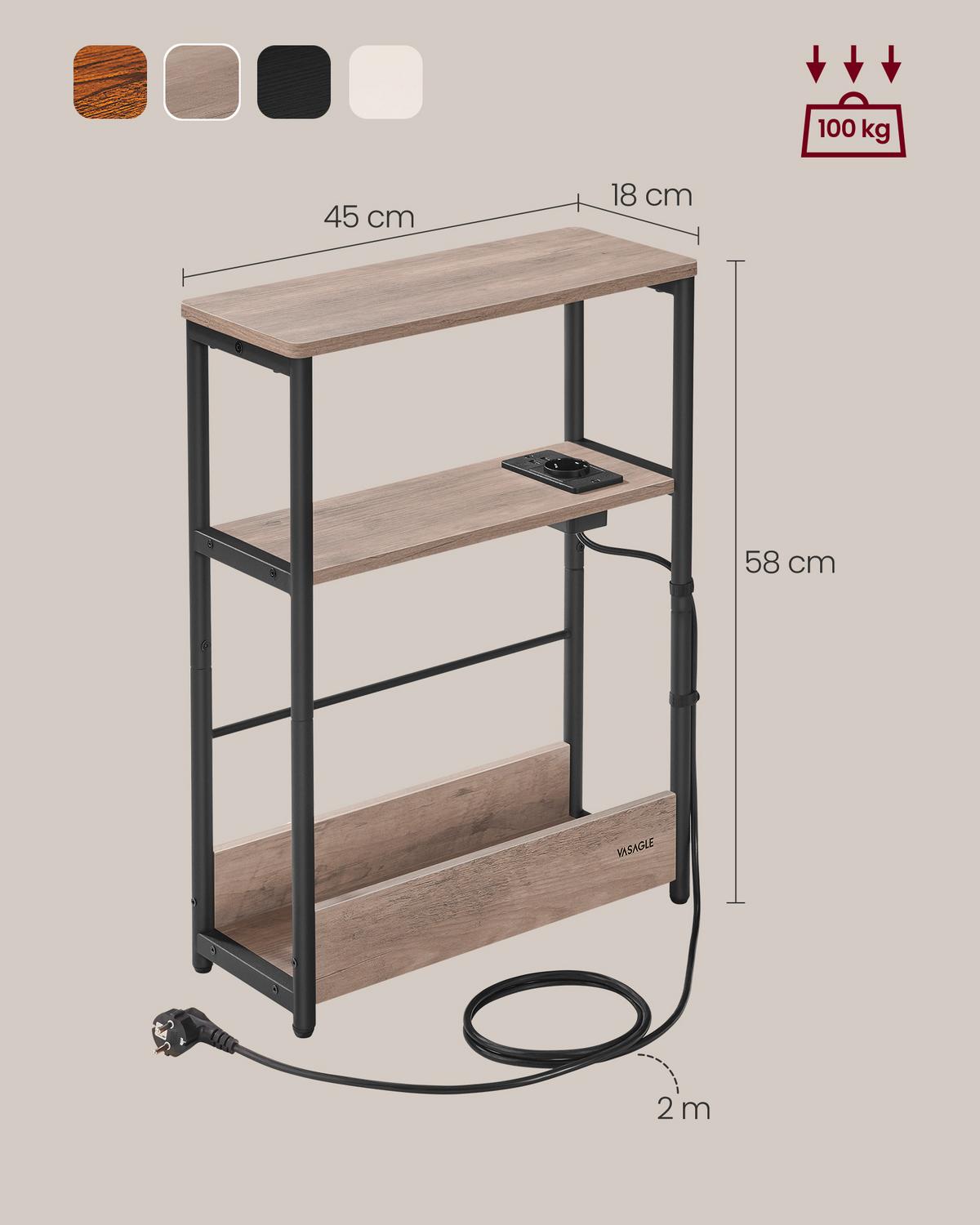Beistelltisch in Schwarz, Hellbraun inkl. Netzbetrieb - Hellbraun/Schwarz, Trend, Holzwerkstoff/Metall (18/58/45cm) - MID.YOU