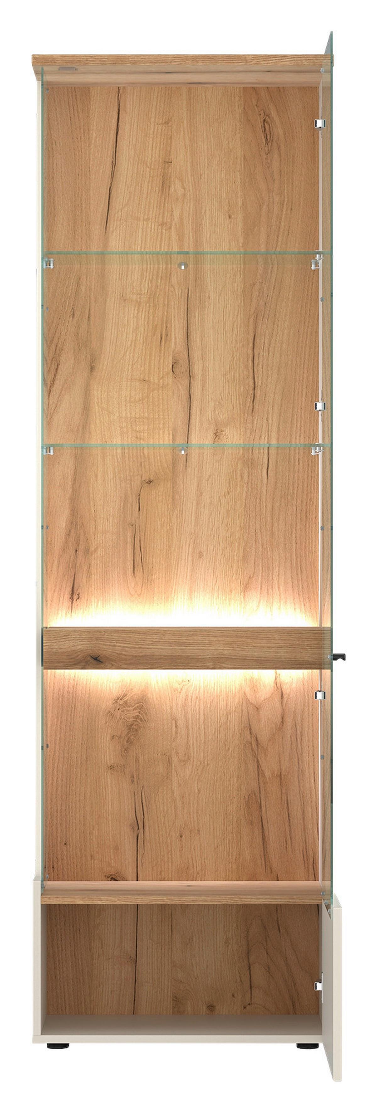 Vitrină CUT OUT - cașmir/culoare lemn stejar, Modern, sticlă/material pe bază de lemn (60/198/40cm) - Premium Living