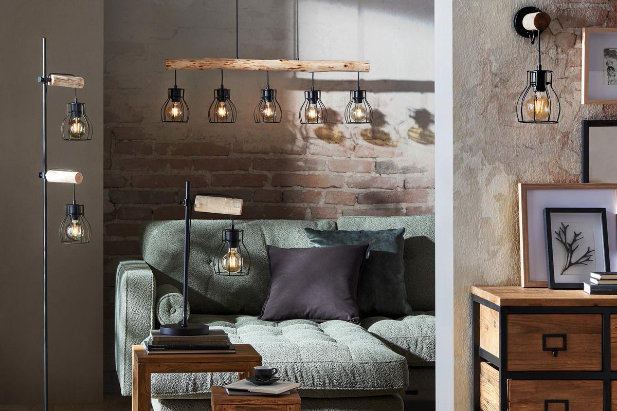 LAMPA WISZĄCA 15326-5NLU MINA *SBM* - kolor naturalny/czarny, Trend, metal/drewno (100/13,6/140cm) - Marama