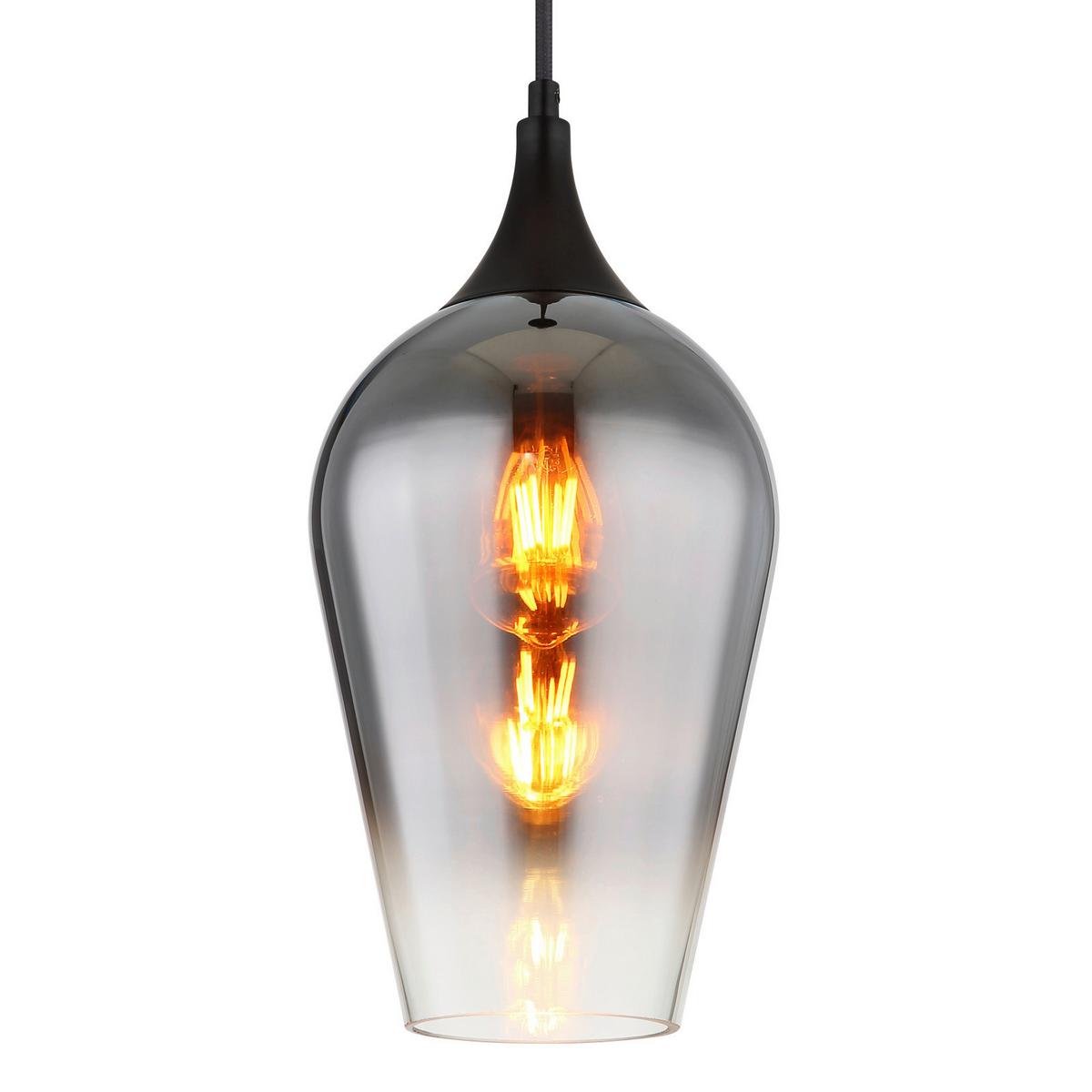 HÄNGELEUCHTE 15552H3 - Chromfarben/Schwarz, Design, Glas/Metall (18/120cm) - Globo