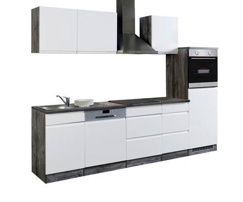Küchenblock "Cardiff" Weiss /Eiche inkl. E-Geräte - Weiß Hochglanz/Weiß, Basics, Holzwerkstoff (280cm) - Held