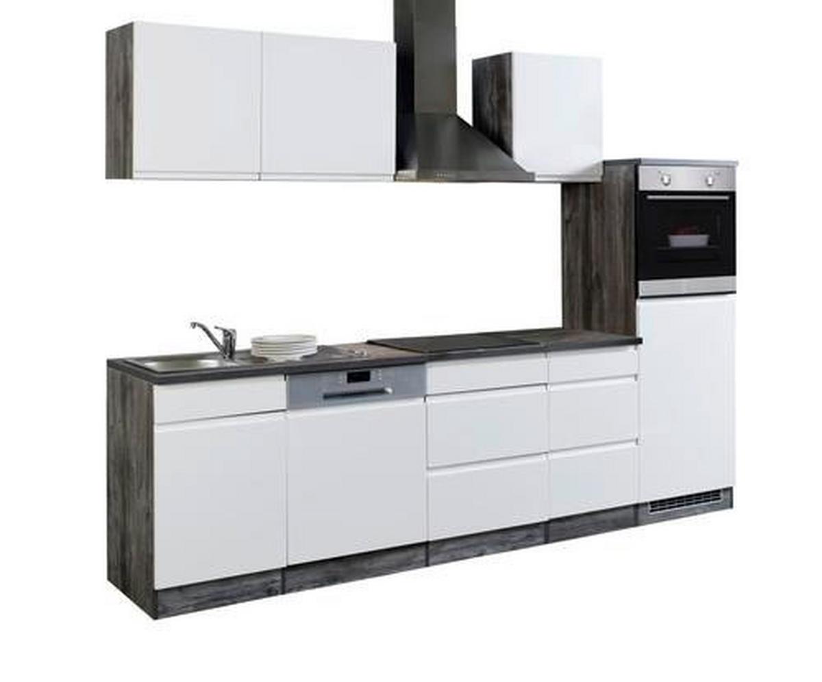 Küchenblock "Cardiff" Weiss /Eiche inkl. E-Geräte - Weiß Hochglanz/Weiß, Basics, Holzwerkstoff (280cm) - Held