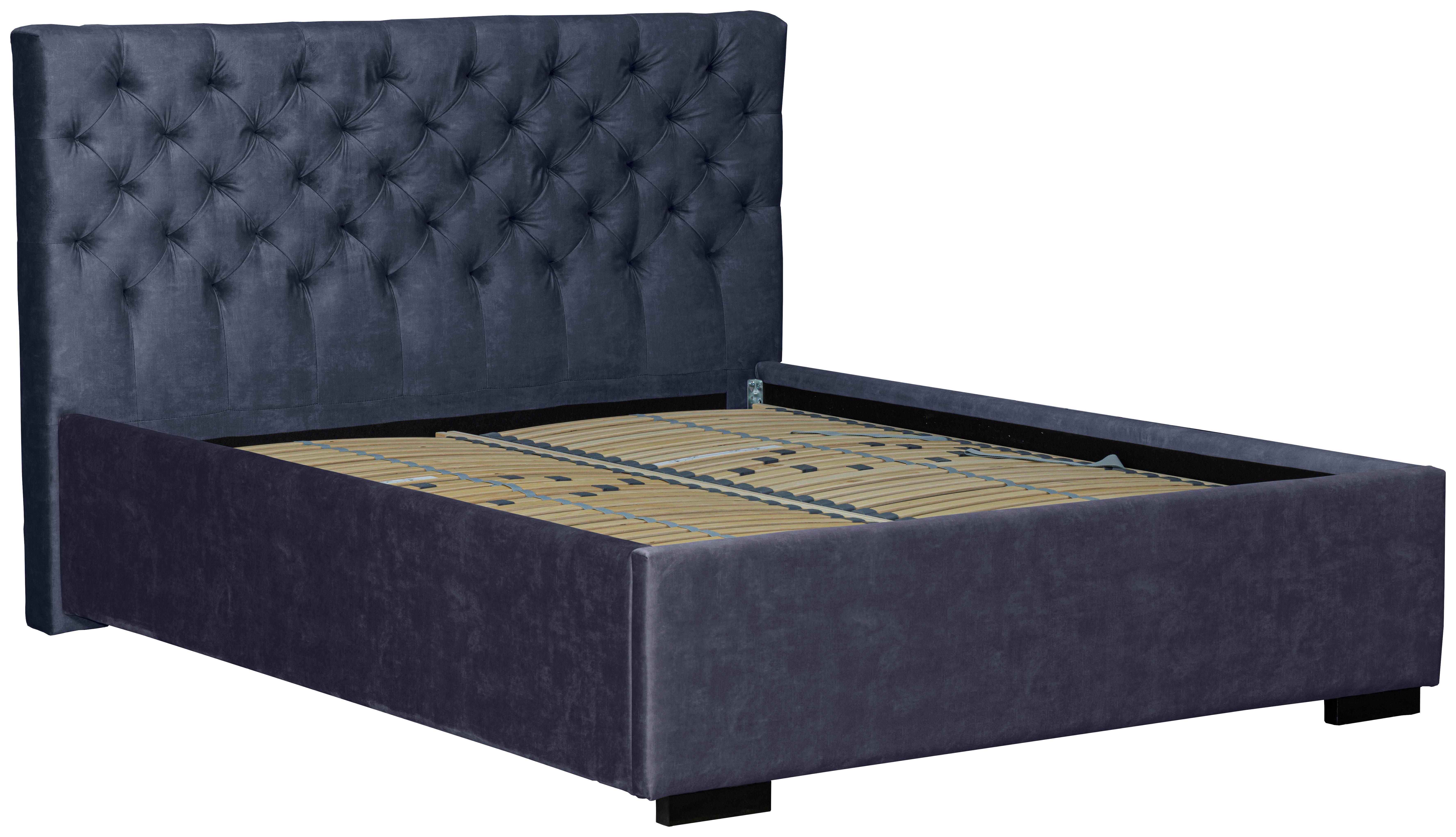 Oblazinjena Postelja Miami Storage, 160x200, Modra - črna/temno modra, Design, tekstil/les (160/200cm) - Modern Living