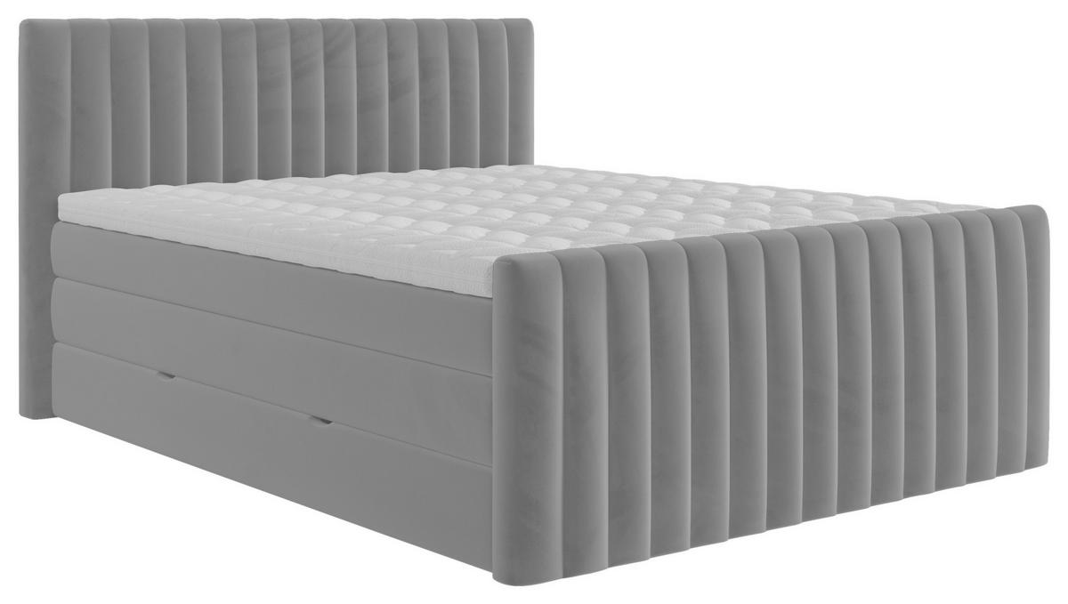 Boxspringbett Simon in Dunkelgrau ca. 160x200cm - Dunkelgrau/Schwarz, KONVENTIONELL, Holzwerkstoff/Kunststoff (160/200cm) - Premium Living