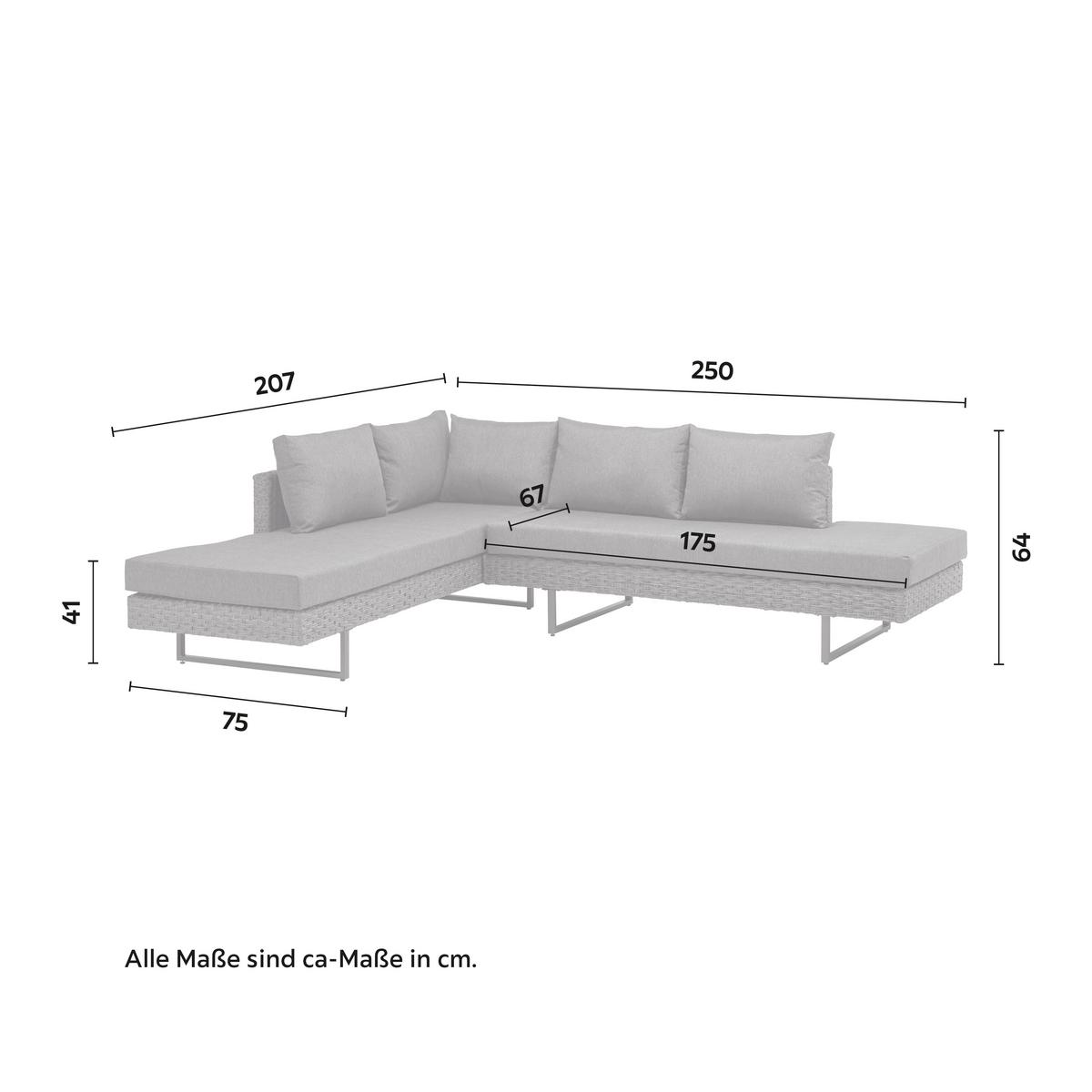LOUNGEGARNITUR RAFFAELA - Grau, Modern, Glas/Kunststoff (207/64/75cm) - Bessagi Garden
