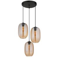 HÄNGELEUCHTE 15794-3HRA JEFREY - Bernsteinfarben/Schwarz, Basics, Glas/Kunststoff (47/120cm) - Globo