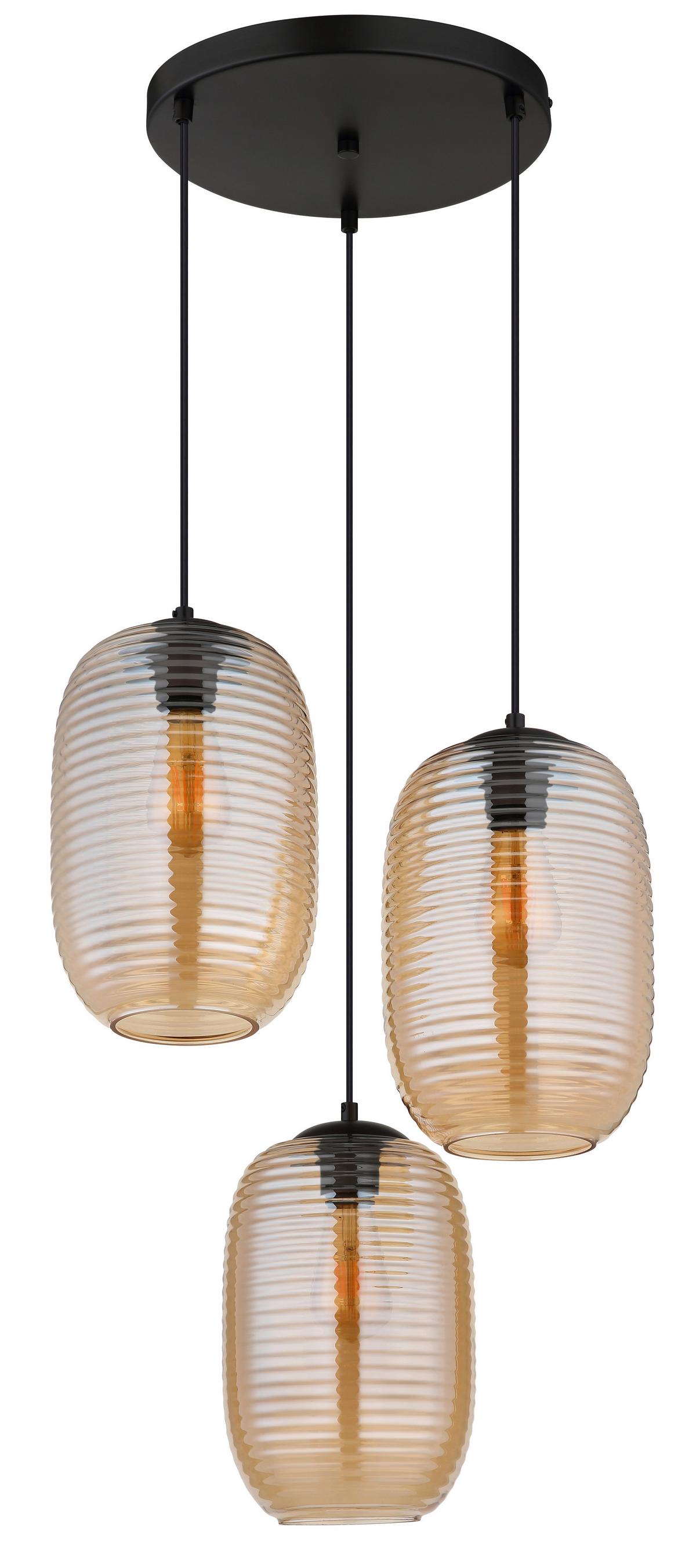 HÄNGELEUCHTE 15794-3HRA JEFREY - Bernsteinfarben/Schwarz, Basics, Glas/Kunststoff (47/120cm) - Globo