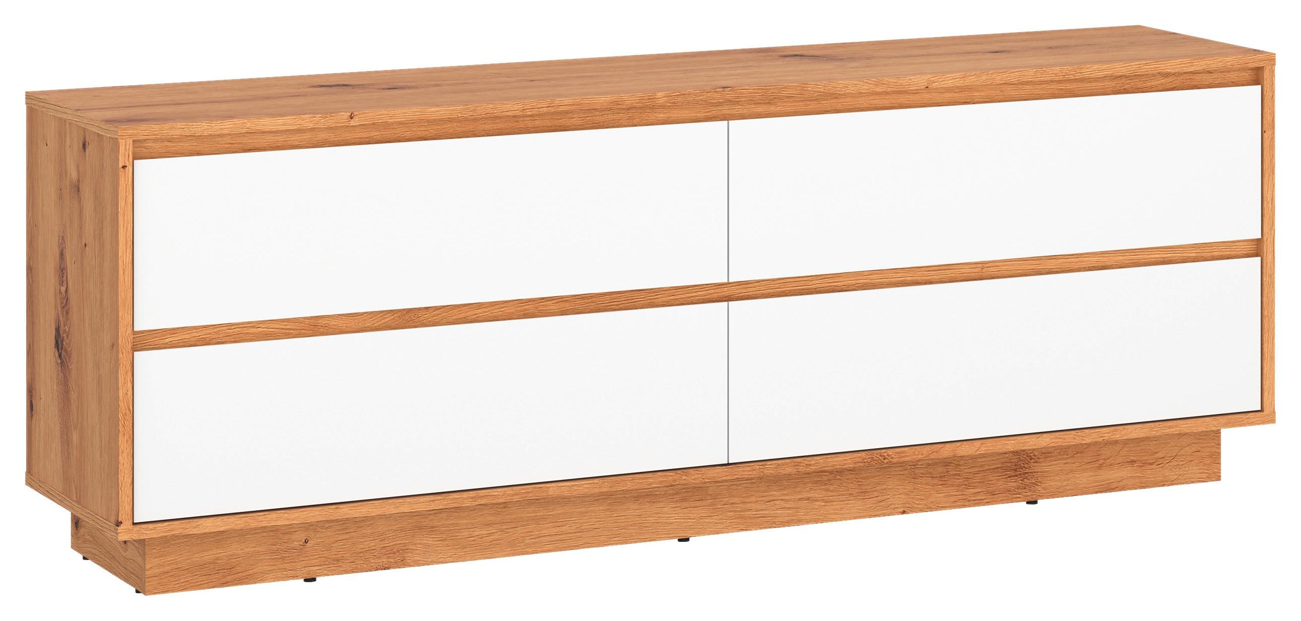 Comodă TV FOGGIA - alb/stejar Artisan, Trend, material pe bază de lemn (153,4/57/40cm) - Modern Living