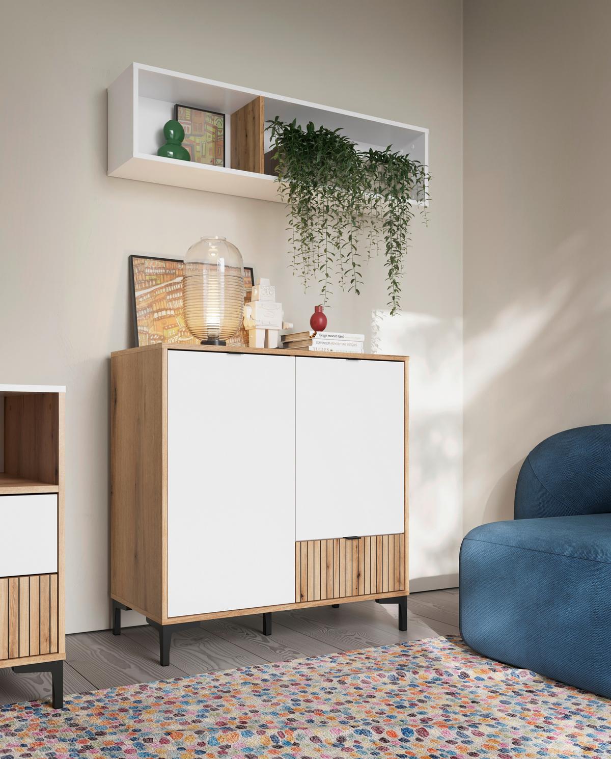 Komoda Ricko, Bela, Barva Hrasta - črna/barve hrasta, Trend, umetna masa/leseni material (91,6/92,4/40cm)