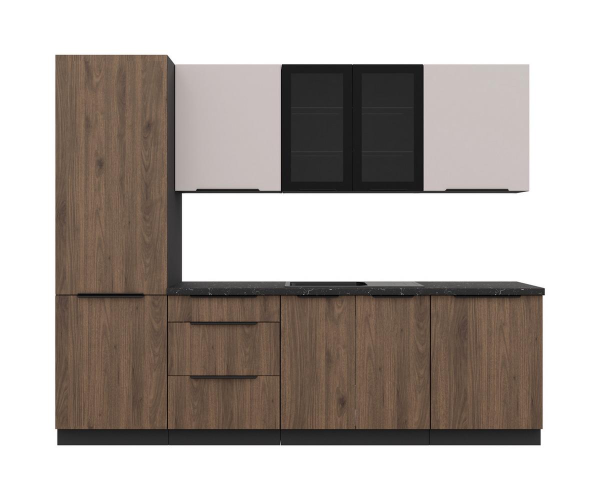 Blok Kuhinja Monza/arona - kašmir/boja orahovog drveta, Moderno, staklo/metal (260/210/60cm) - Modern Living