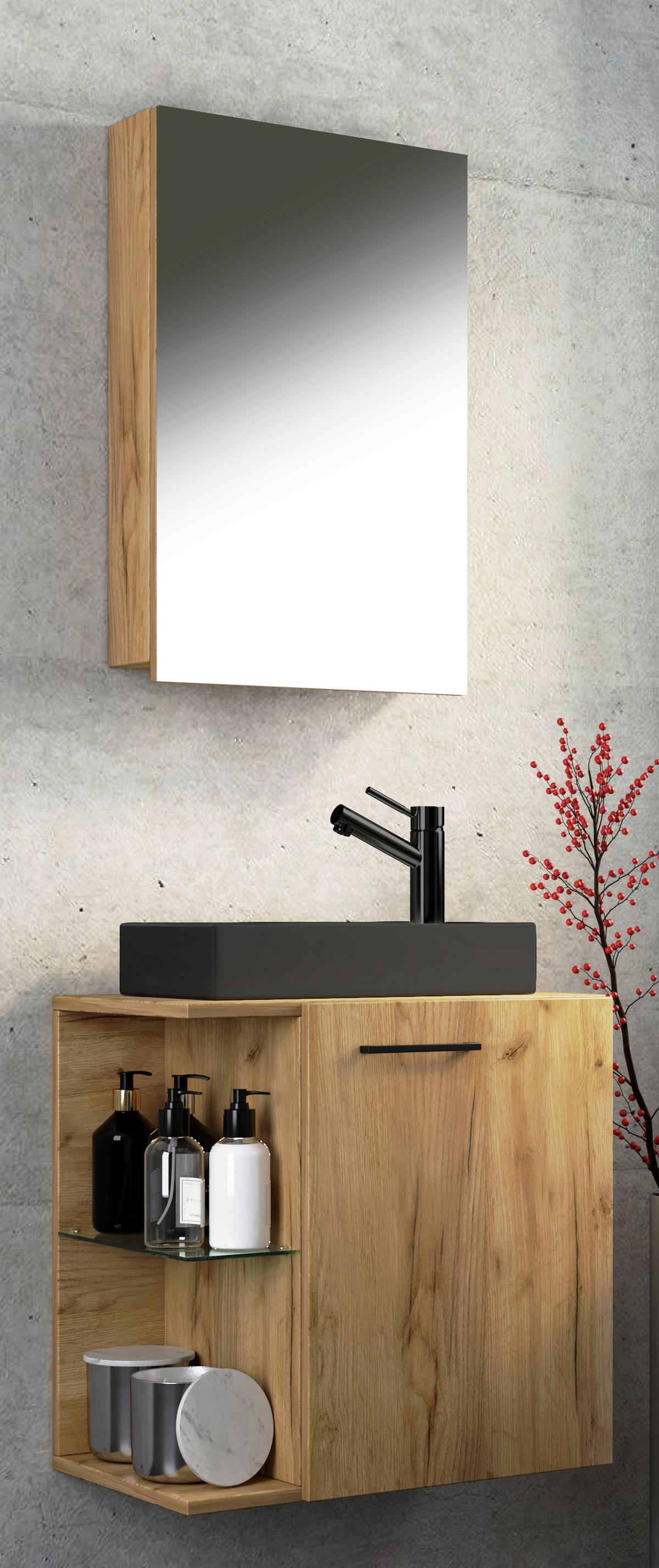 GÄSTEBAD HAUSA BL - Honigeiche/Silberfarben, Modern, Glas/Keramik (52cm) - MID.YOU