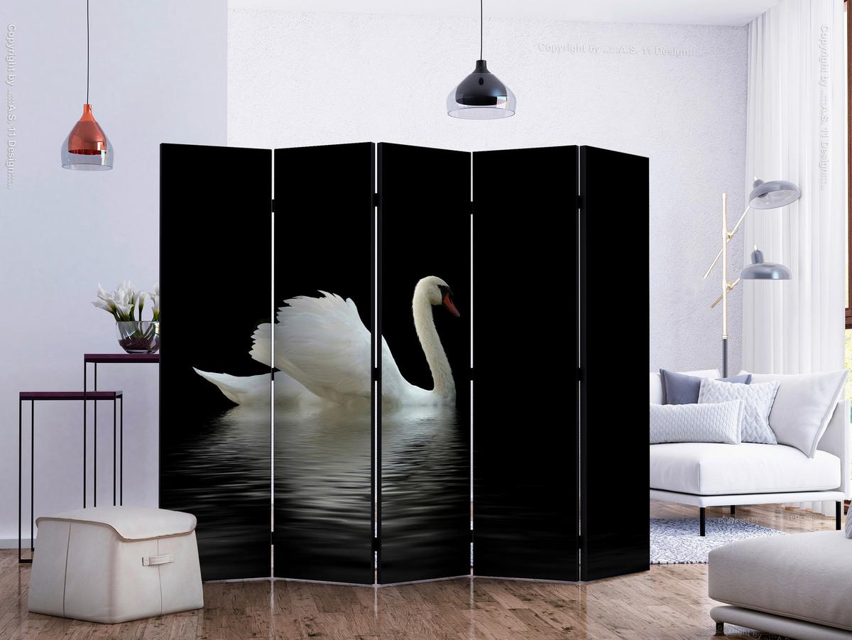 Paravan Swan I, 5-Delni, Dvostranski - črna/bela, Basics, tekstil/les (225/172/3cm) - artgeist