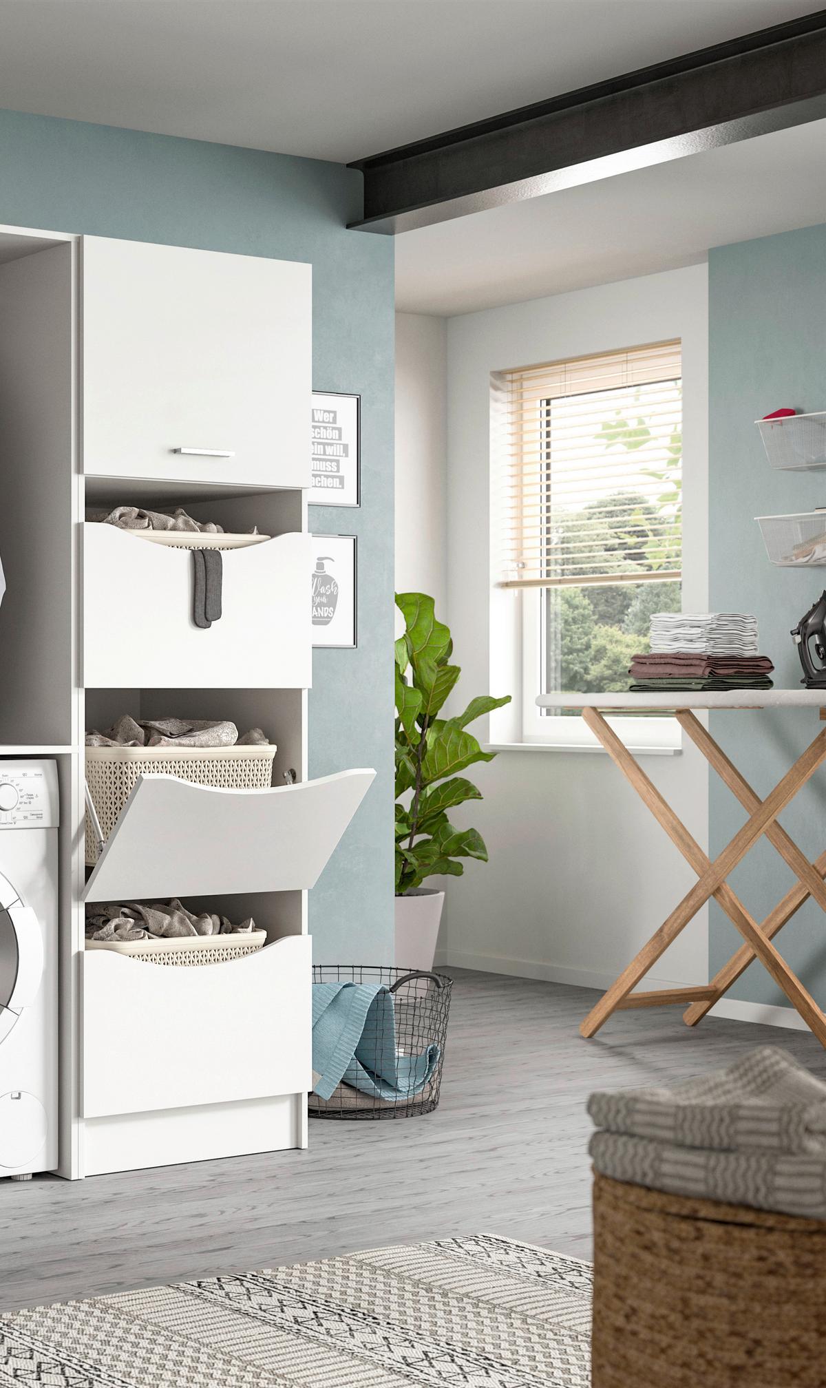 Hochschrank Free Weiß - Silberfarben/Weiß, Basics, Holzwerkstoff/Kunststoff (50/195/62cm) - MID.YOU