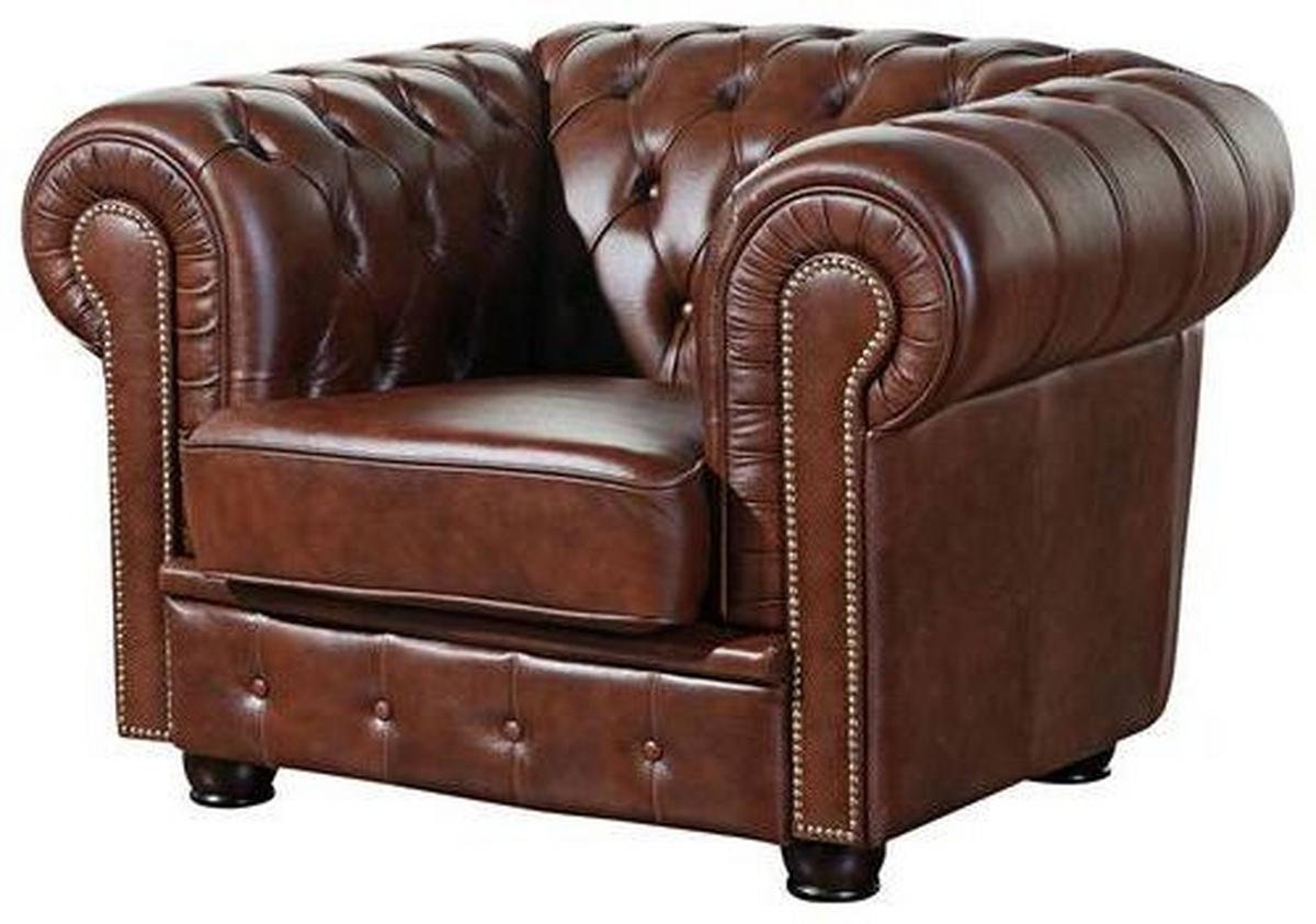 Chesterfield-Sessel ''Norwin'', Braun - Nussbaumfarben/Braun, KONVENTIONELL, Leder/Holzwerkstoff (110/74/98cm) - Max Winzer