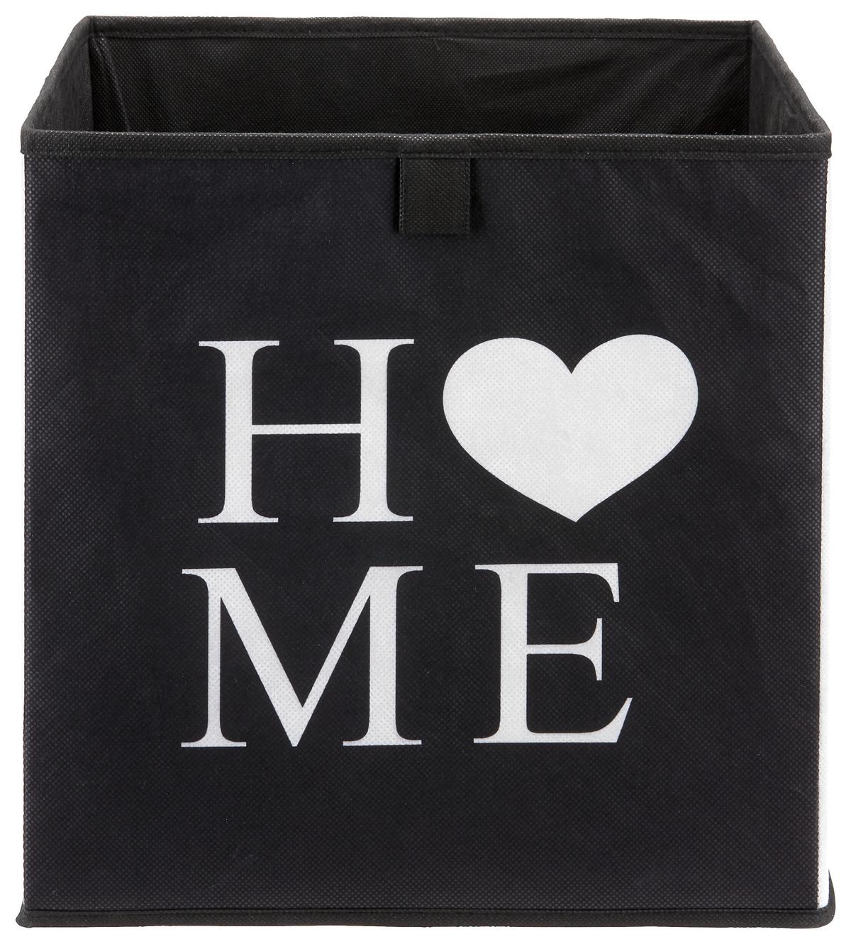 Aufbewahrungsbox Poppi mit Schriftzug - Schwarz/Weiß, Karton/Textil (32cm) - Based