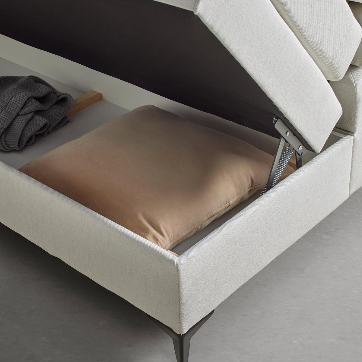 Boxspringbett Bari in Creme ca. 140x200cm - Creme/Schwarz, KONVENTIONELL, Textil/Metall (140/200cm) - Mömax