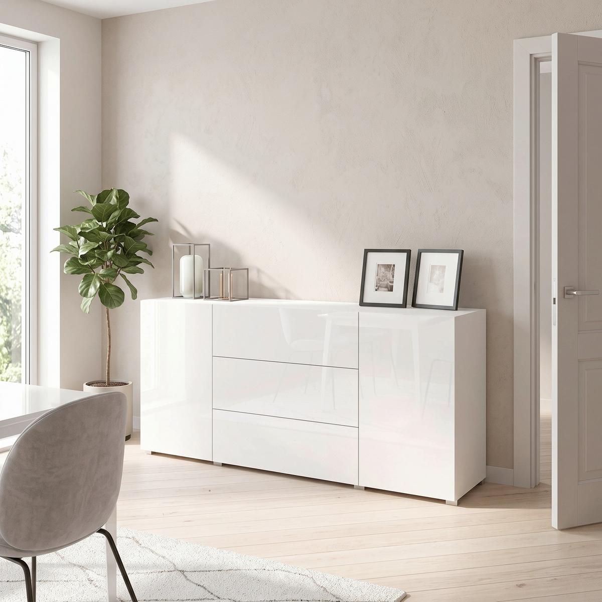 Komoda Berlin, Bela - siva/bela, Design, umetna masa/leseni material (150/68/38,5cm) - P & B
