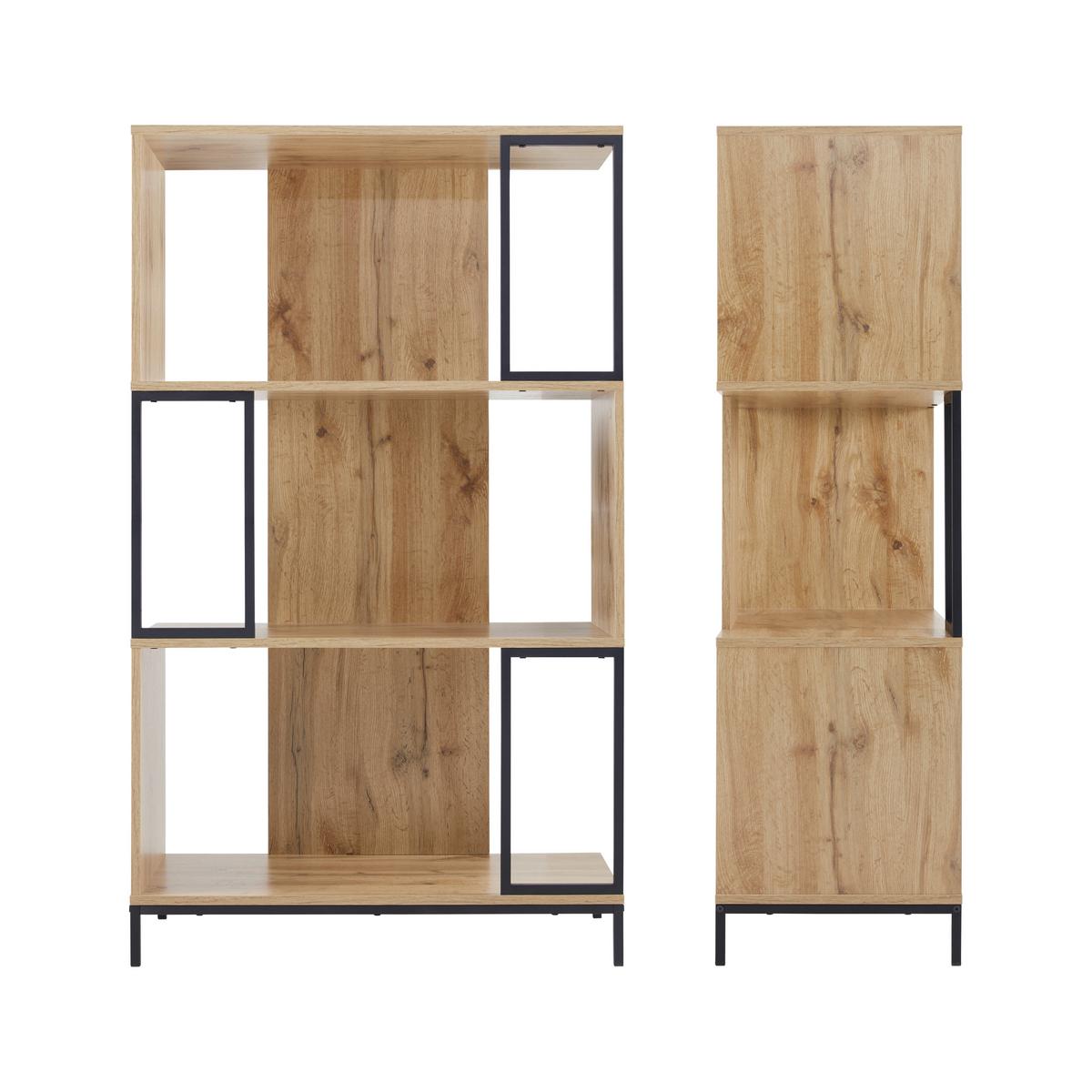 Regal Geny Eichefarben/Schwarz MDF - Eichefarben/Schwarz, MODERN, Metall (80/136/40cm) - Bessagi Home
