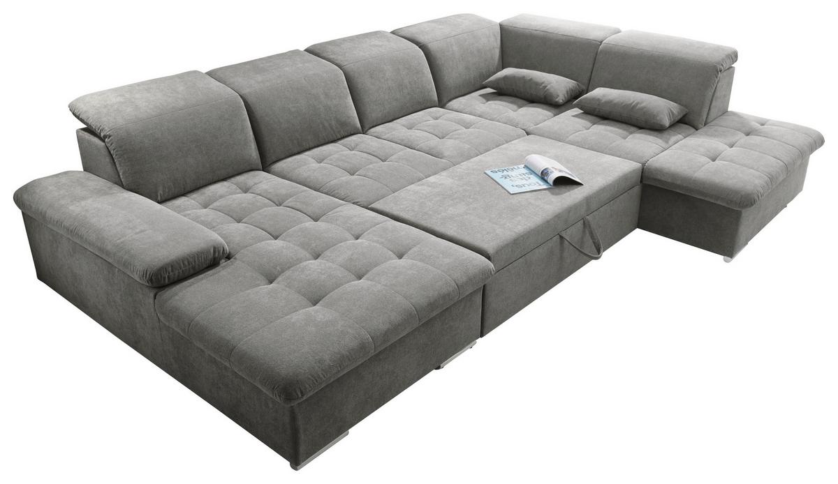 Wohnlandschaft Wayne U inkl. Kissen Schlammfarben - Schlammfarben/Silberfarben, KONVENTIONELL, Kunststoff/Textil (188/340/240cm) - MID.YOU