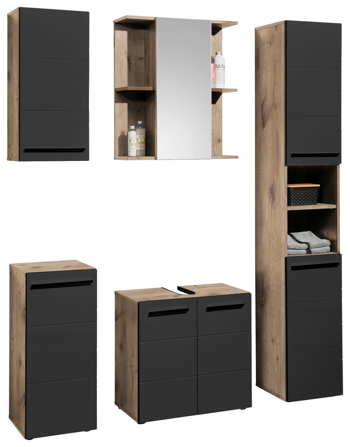 SZAFKA POD UMYWALKĘ VISTA - kolor dębowy/czarny, Basics, materiał drewnopochodny/tworzywo sztuczne (60/62/31cm) - MID.YOU