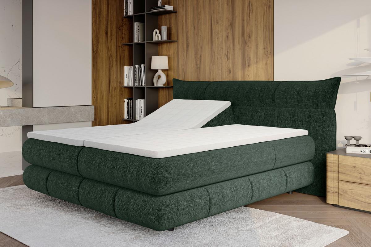 Boxspringbett Auris Dunkelgrün ca. 180x200cm - Dunkelgrün/Schwarz, KONVENTIONELL, Kunststoff/Textil (180/200cm) - Sembella