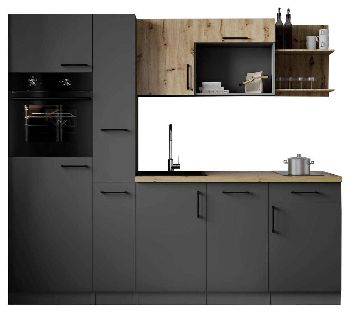 Küchenblock Oliver m. Geräten Grau - Eiche Artisan/Grau, Trend, Holzwerkstoff/Metall (235cm) - Respekta