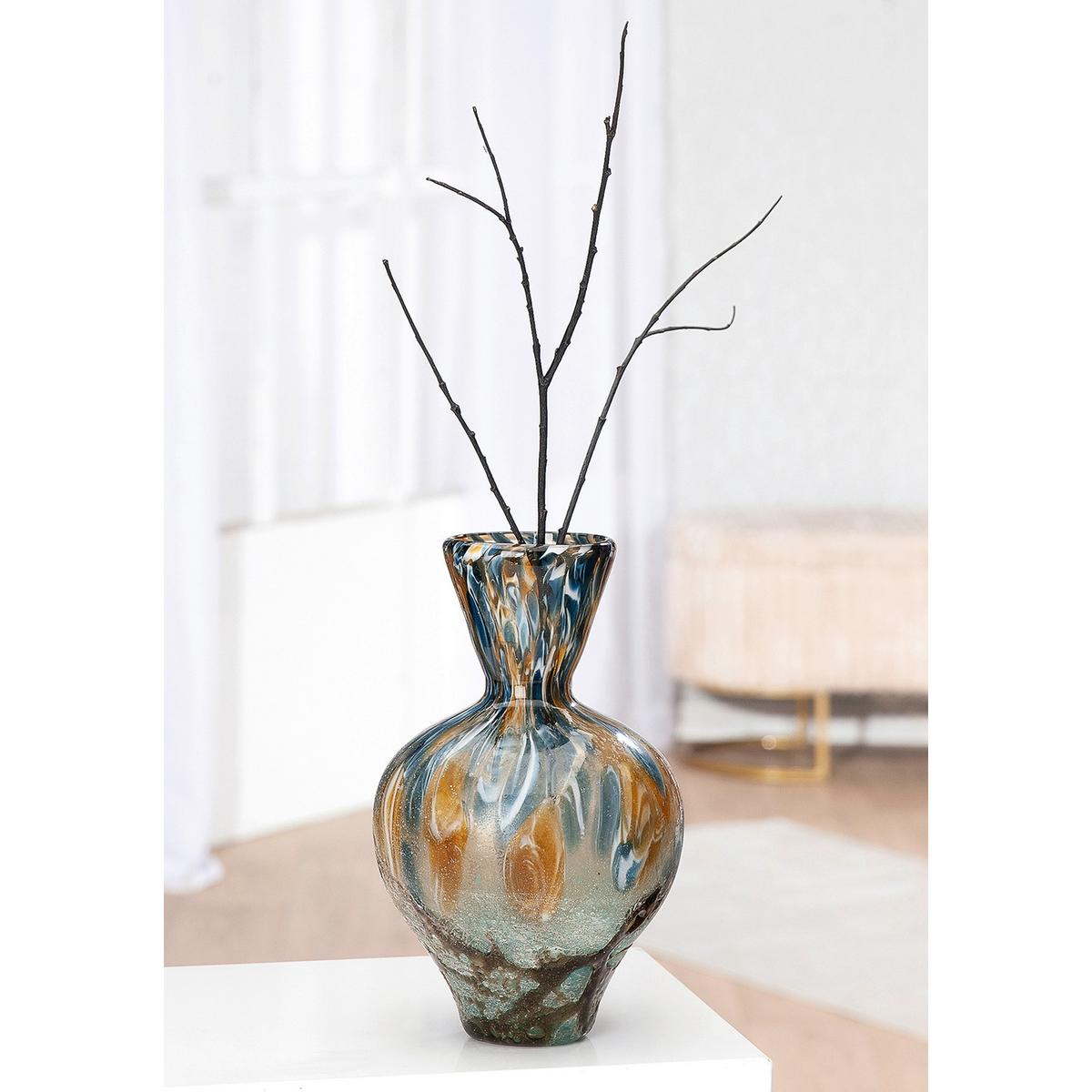 Dekovase Bronko I Hellbraun/Hellbraun - Hellbraun/Hellblau, Basics, Glas (15/24cm)