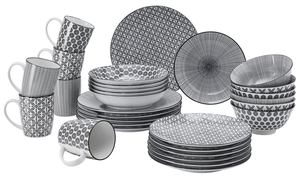 SERWIS OBIADOWO-ŚNIADANIOWY TAKEO - czarny/biały, Lifestyle, ceramika - Ritzenhoff Breker