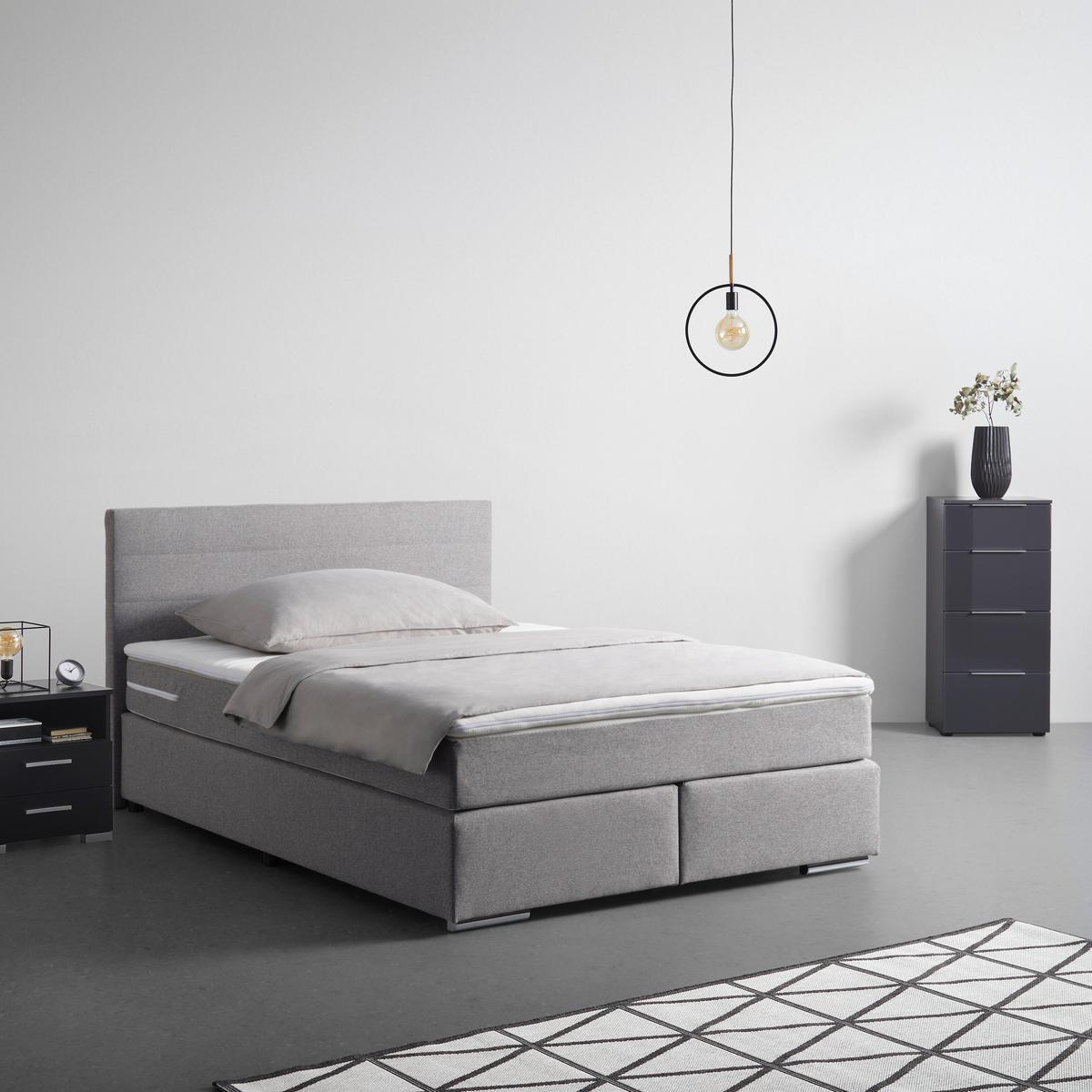 Boxspringbett Palermo in Grau ca. 140x200cm - Chromfarben/Grau, KONVENTIONELL, Kunststoff/Textil (140/200cm) - Based