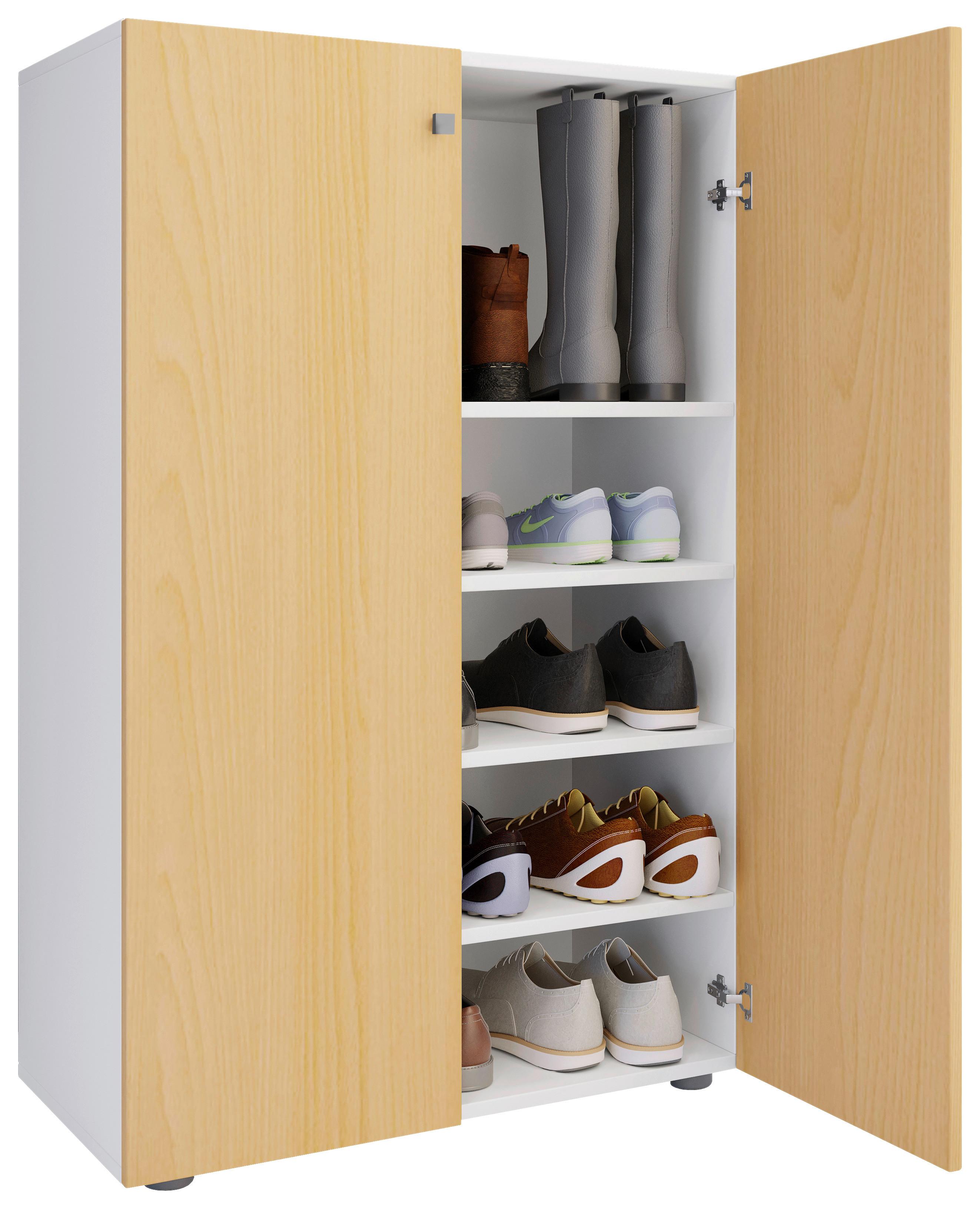 SCHUHSCHRANK LONA XL 5 DT - Weiss/Buchefarben, Design, Holzwerkstoff/Kunststoff (70/110/39cm) - MID.YOU