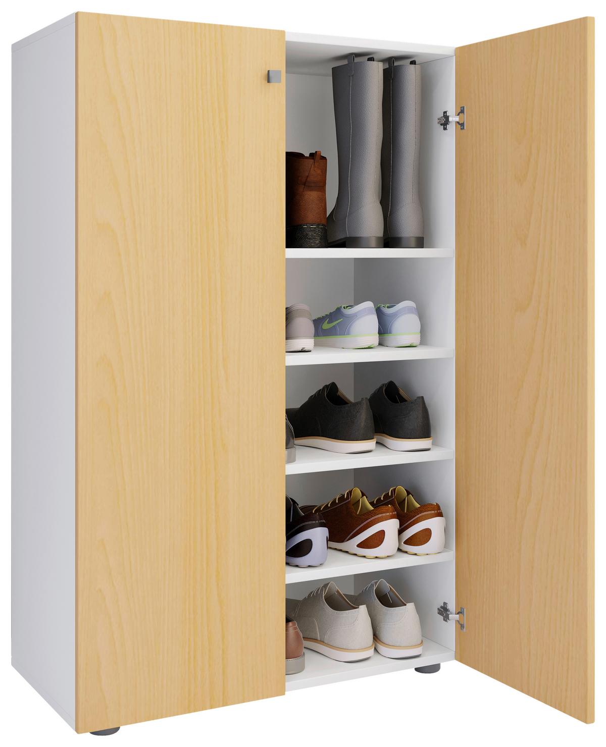 Schuhschrank LONA Weiß/ Buchefarben ca. 70x110x39cm - Buchefarben/Silberfarben, Design, Holzwerkstoff/Kunststoff (70/110/39cm) - MID.YOU