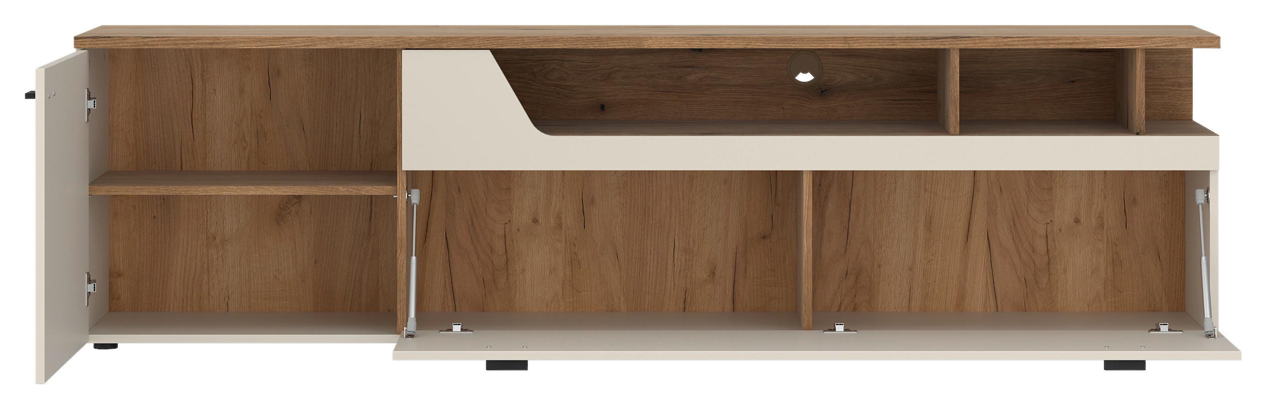 Comodă TV CUT OUT - cașmir/culoare lemn stejar, Modern, material pe bază de lemn (210/58/40cm) - Premium Living