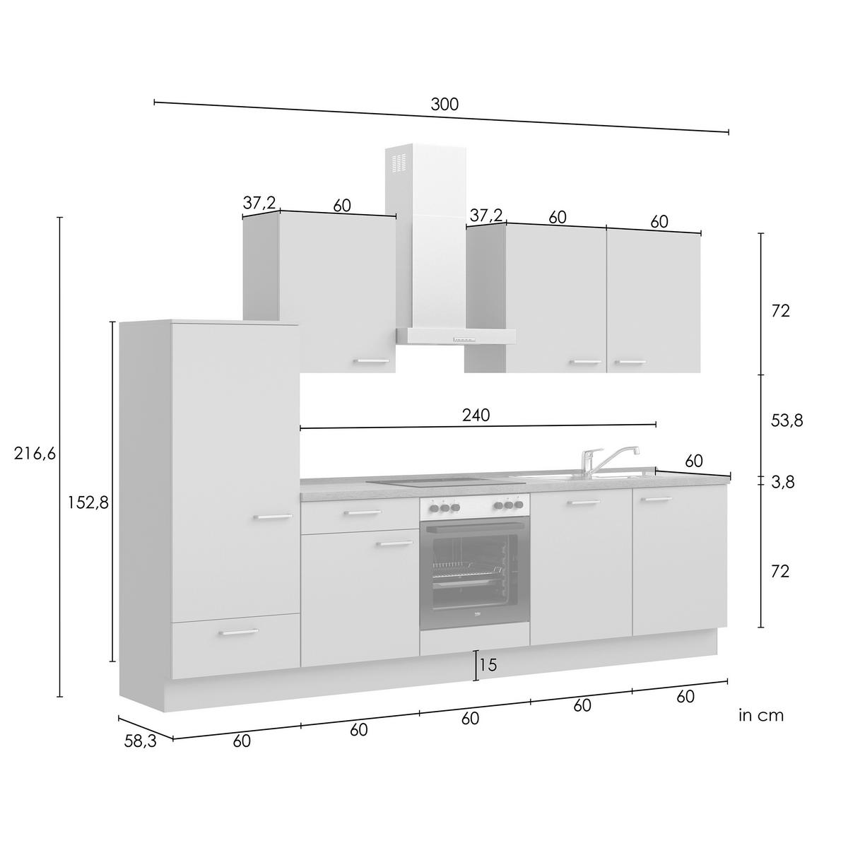 Küchenleerblock Senso Low o. Geräte Olivgrün - Eichefarben/Schwarz, MODERN, Holzwerkstoff/Metall (300cm) - Nobilia