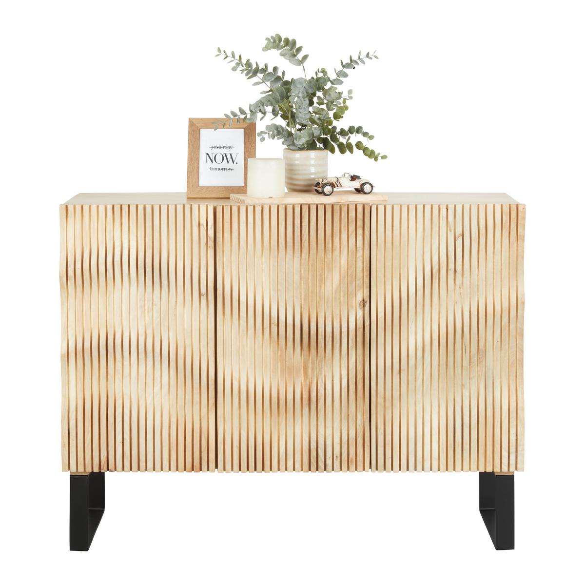 SIDEBOARD WAVE -TREND- - Schwarz/Naturfarben, Modern, Holz/Metall (120/90/40cm) - Premium Living