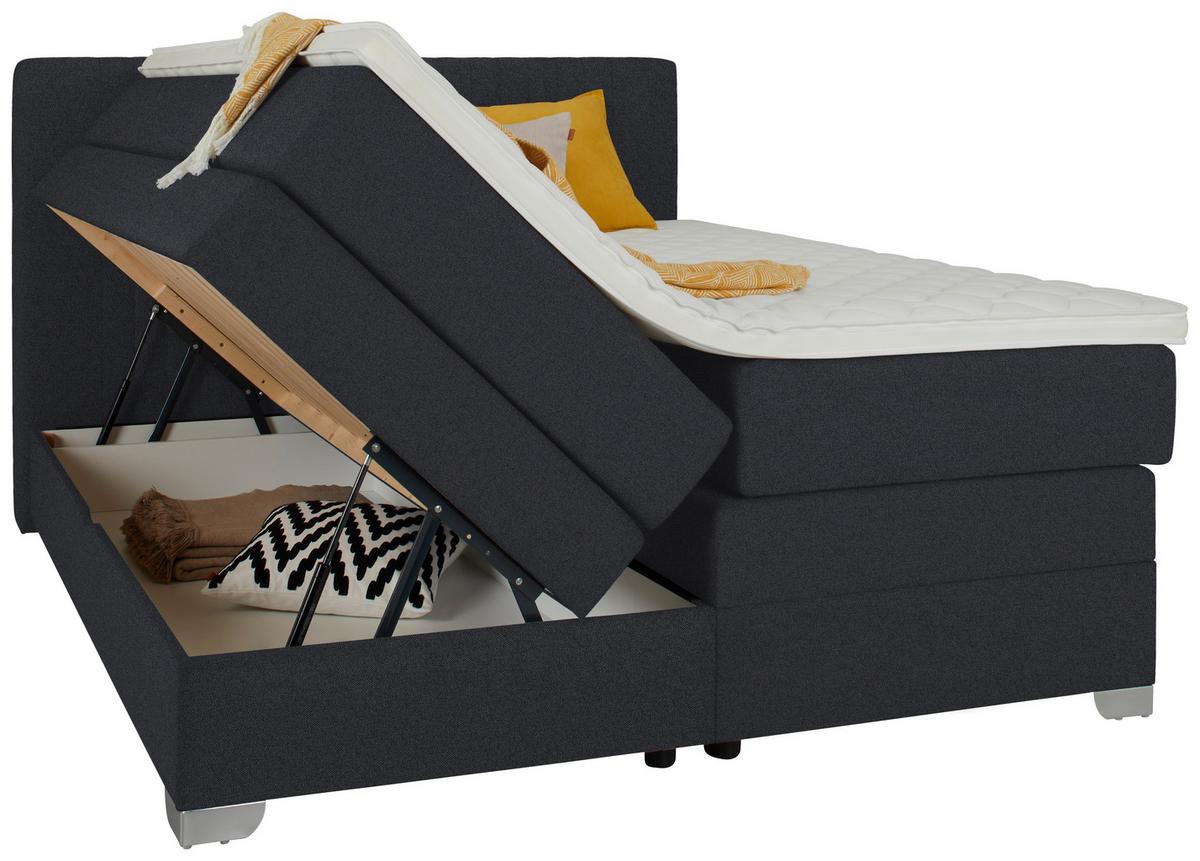 Boxspringbett Plura Anthrazit ca. 180x200cm - Chromfarben/Anthrazit, KONVENTIONELL, Holz/Holzwerkstoff (180/200cm) - Mömax