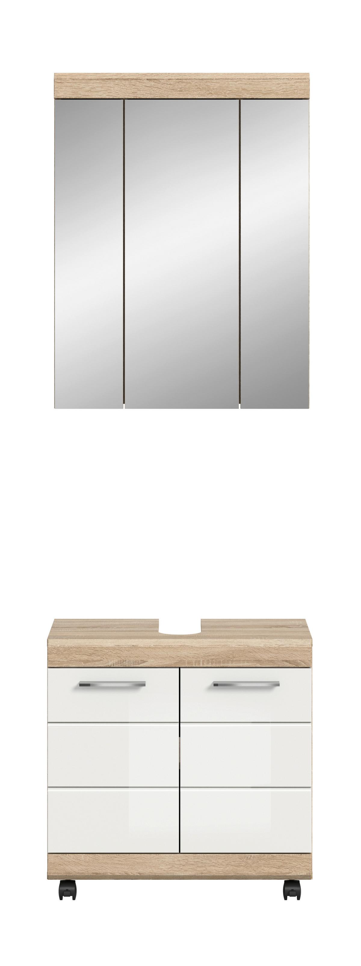 BADEZIMMER LAMBADA - Weiß Hochglanz/Silberfarben, Trend, Glas/Holzwerkstoff (60cm) - MID.YOU