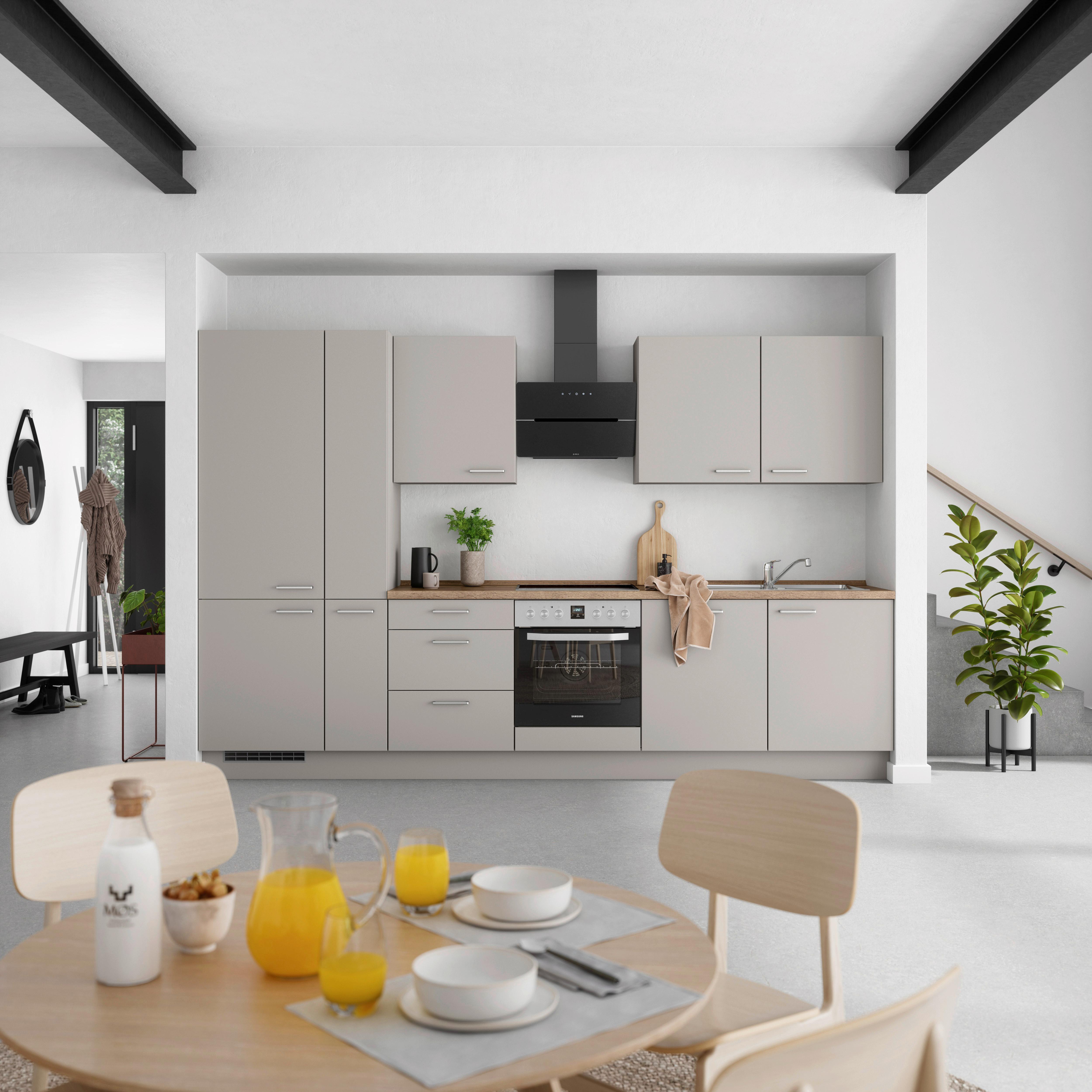 Küchenblock Touch High m. Geräten Grau - Eiche dunkel/Edelstahlfarben, MODERN, Holzwerkstoff/Metall (330cm) - Nobilia