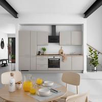 Küchenblock Touch High m. Geräten Grau - Eiche dunkel/Edelstahlfarben, MODERN, Holzwerkstoff/Metall (330cm) - Nobilia