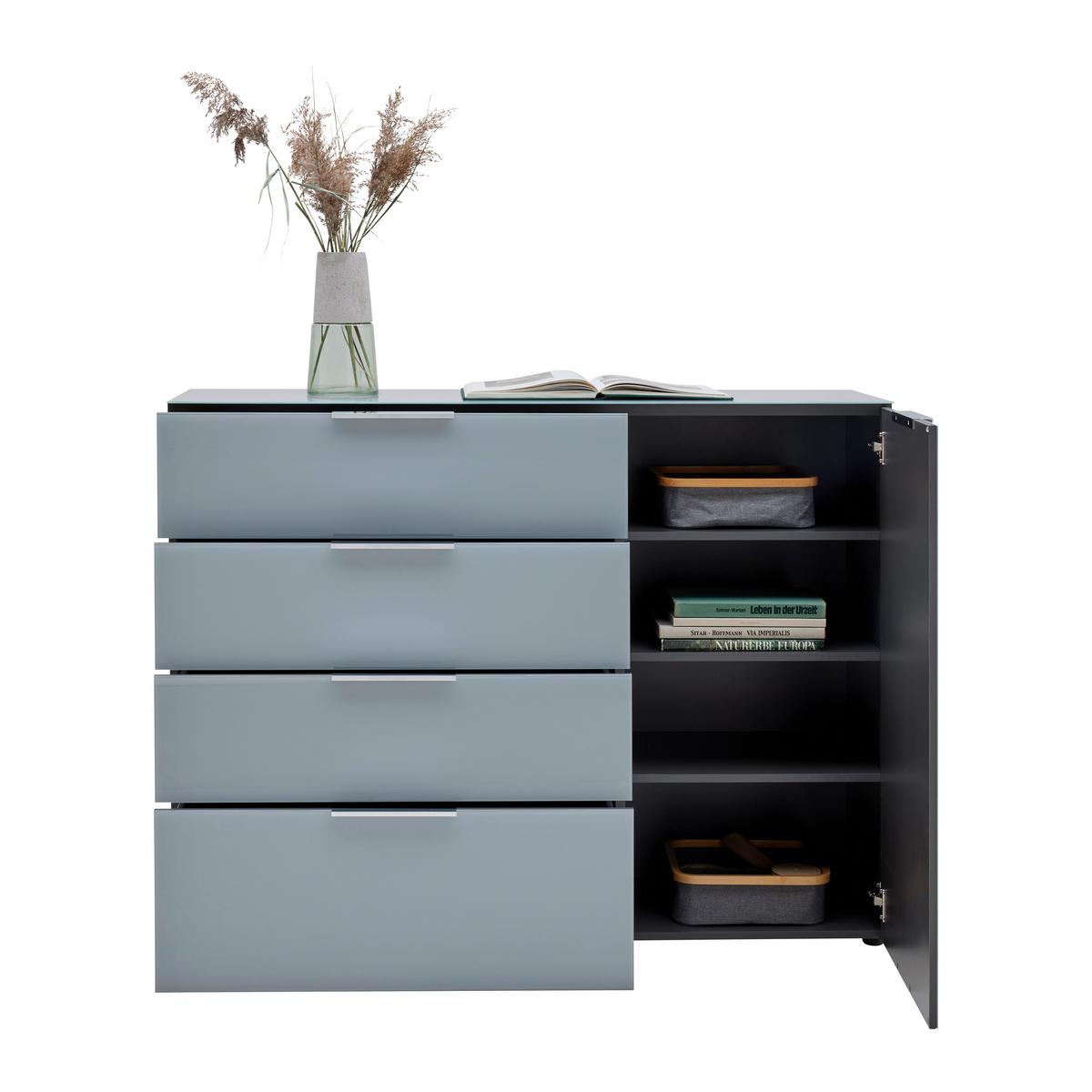 Sideboard Oakland in Grau/Graphitfarben - Chromfarben/Silberfarben, MODERN, Glas/Holzwerkstoff (134/102/42cm) - Premium Living