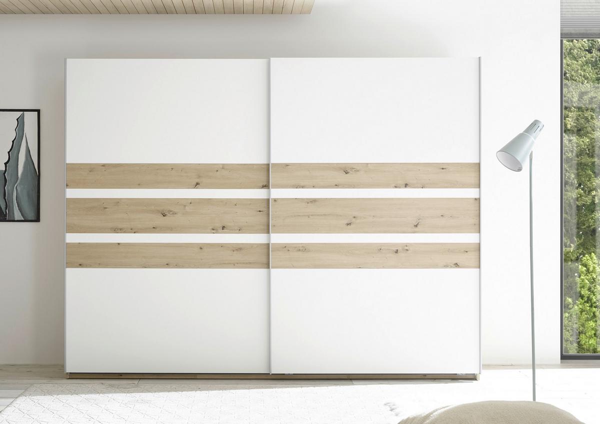 Omara Z Drsnimi Vrati Catania, Bela, Barva Hrasta - bela/barve aluminija, Moderno, kovina/leseni material (270/210/60cm) - Livetastic