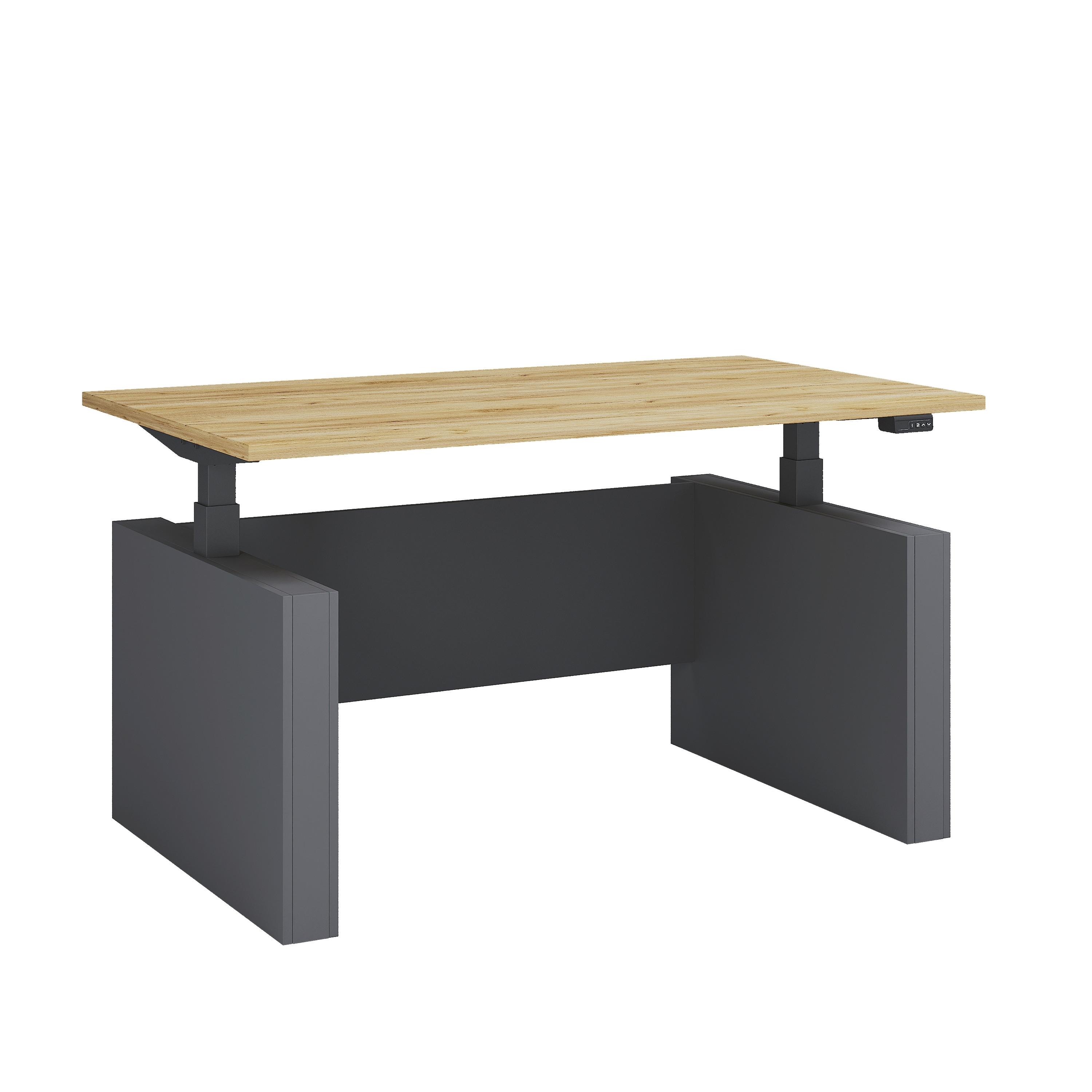 Schreibtisch E-Salia - Honigeiche/Anthrazit, Konventionell, Holzwerkstoff (138/80/73-122cm) - MID.YOU