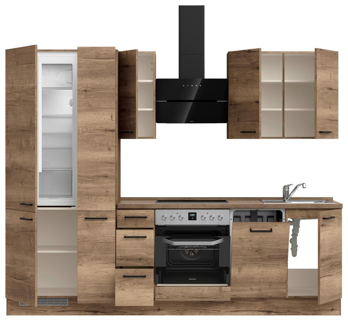 Küchenblock Structura High mit Geräten Eiche dunkel - Eiche dunkel/Eichefarben, MODERN, Holzwerkstoff/Metall (270cm) - Nobilia