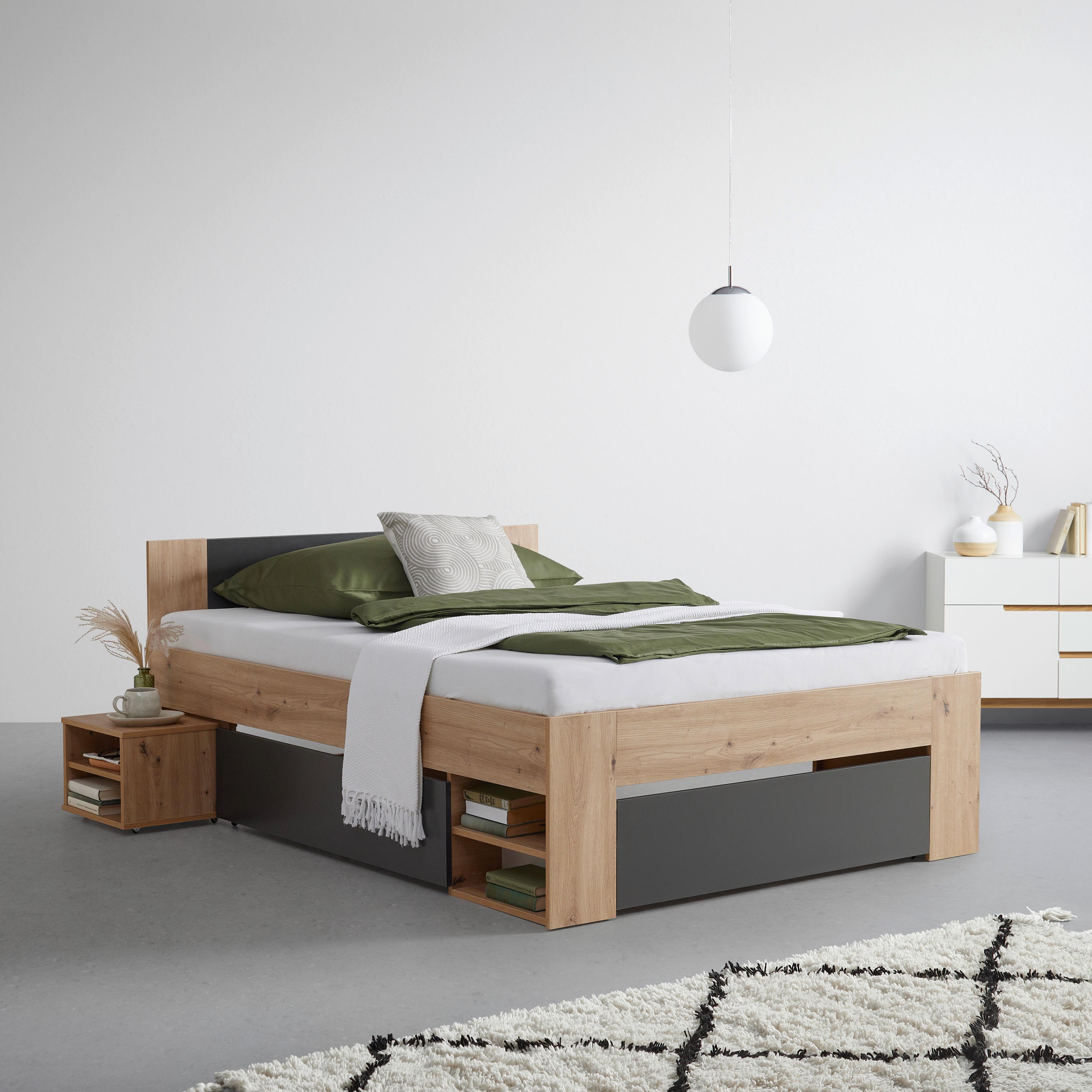 SÄNG AZURRO 2-120 - ek Artisan/antracit, Modern, trämaterial (120/200cm) - Mömax